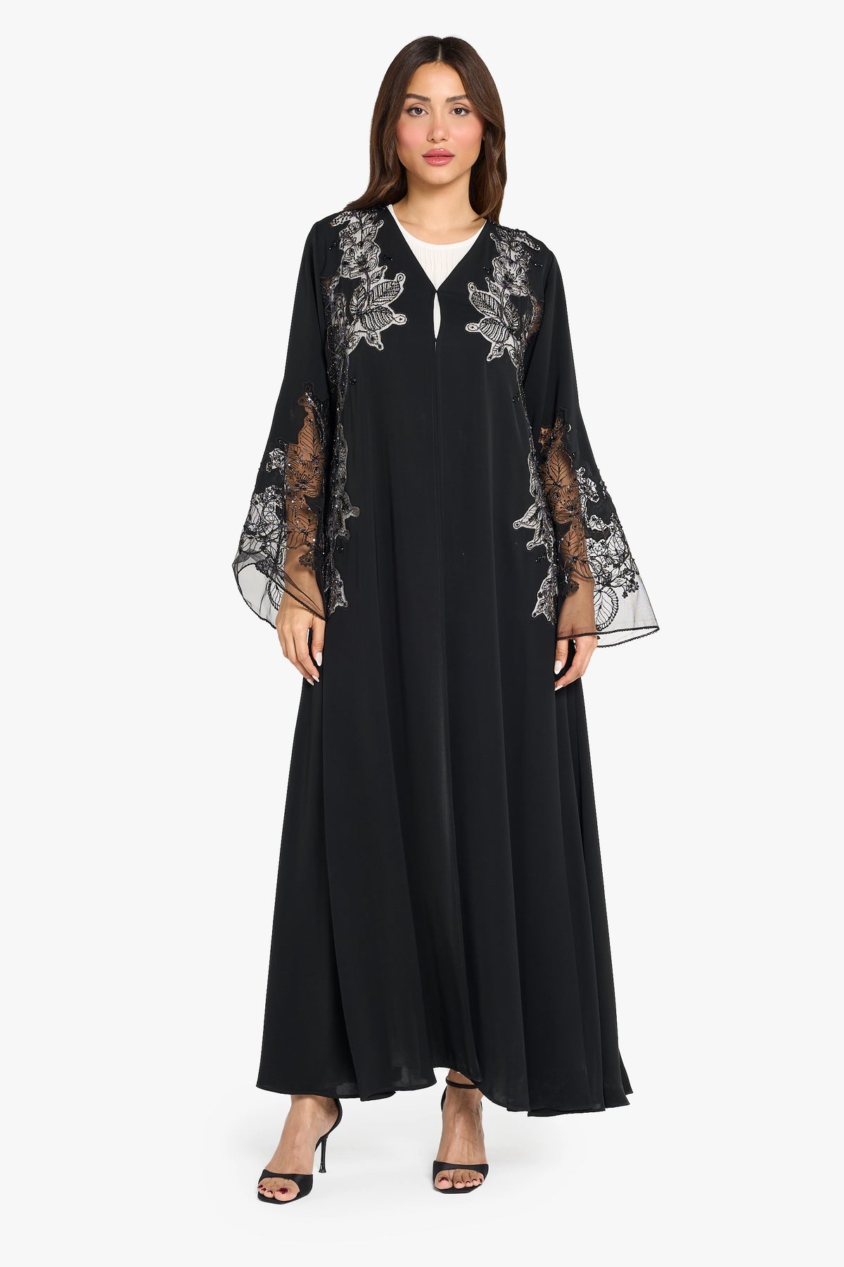 Louzan Abaya Floral Dori Embroidery – Black