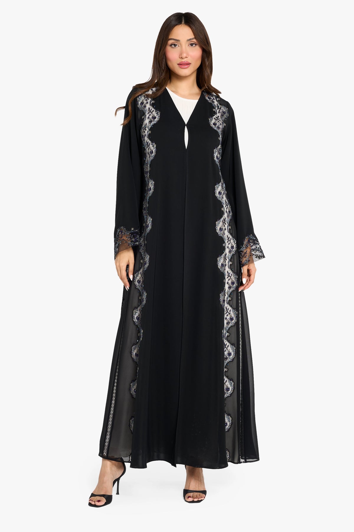 Louzan Abaya Computer Embroidery with Crystals – Black