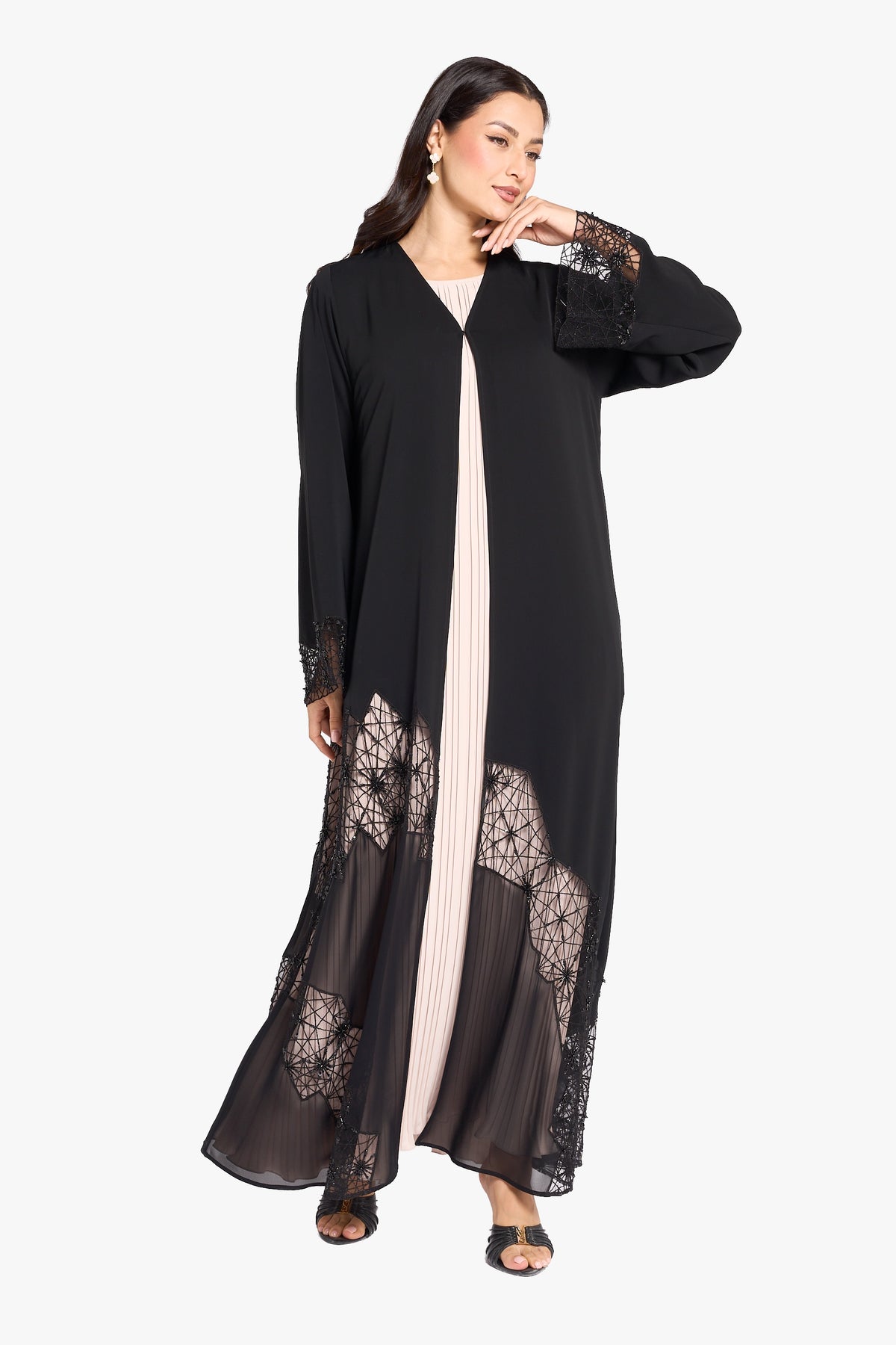 Louzan VIP Abaya – Geometric Pattern Computer Embroidery
