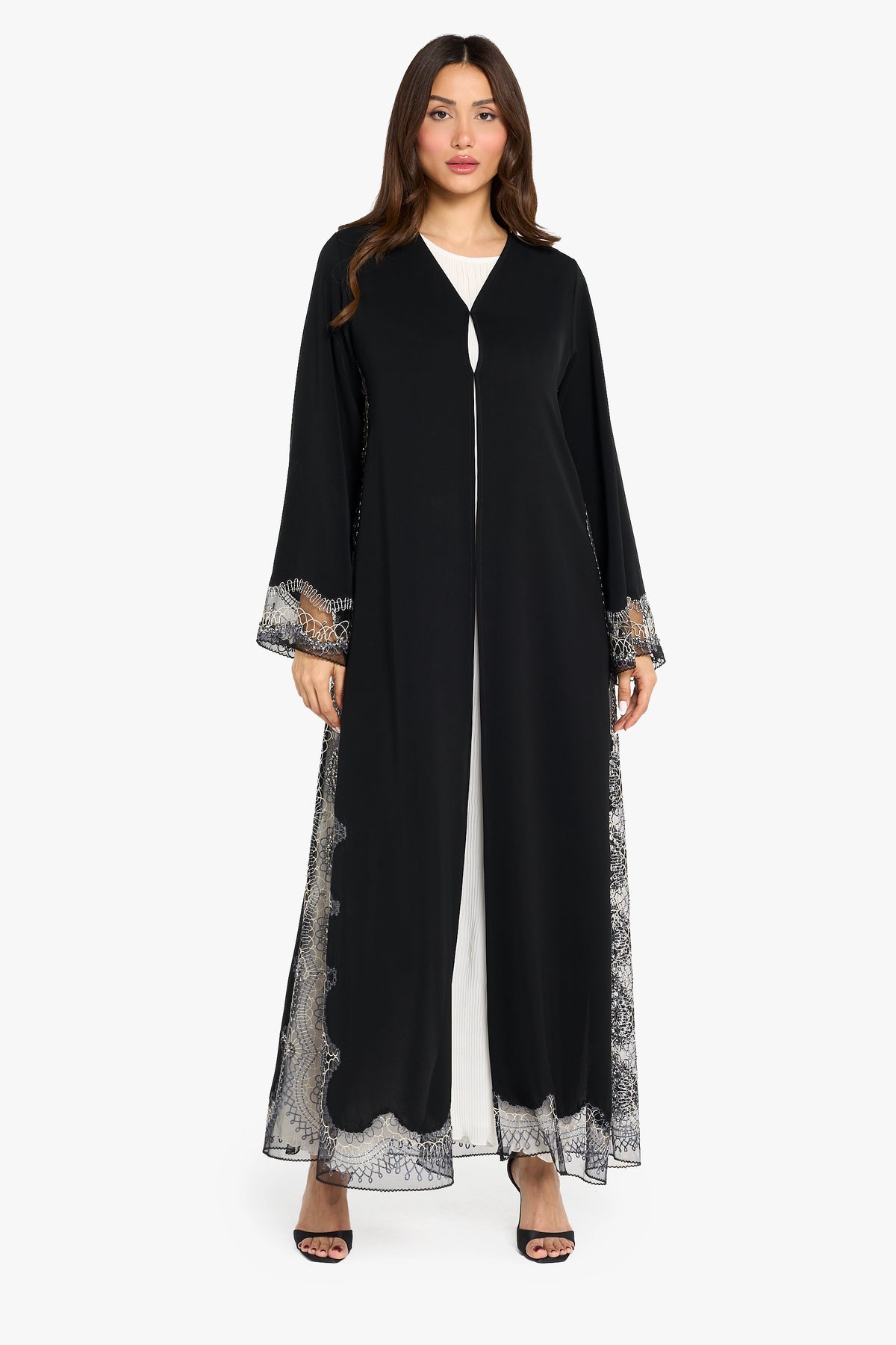 Louzan Abaya Crochet Dori Embroidery – Black