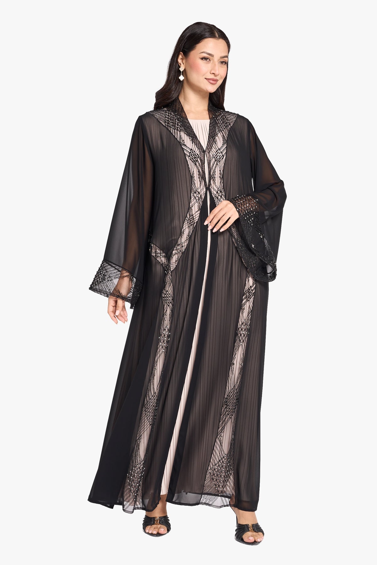 Louzan Wedding Abaya – Chiffon Fabric with Geometric Dori