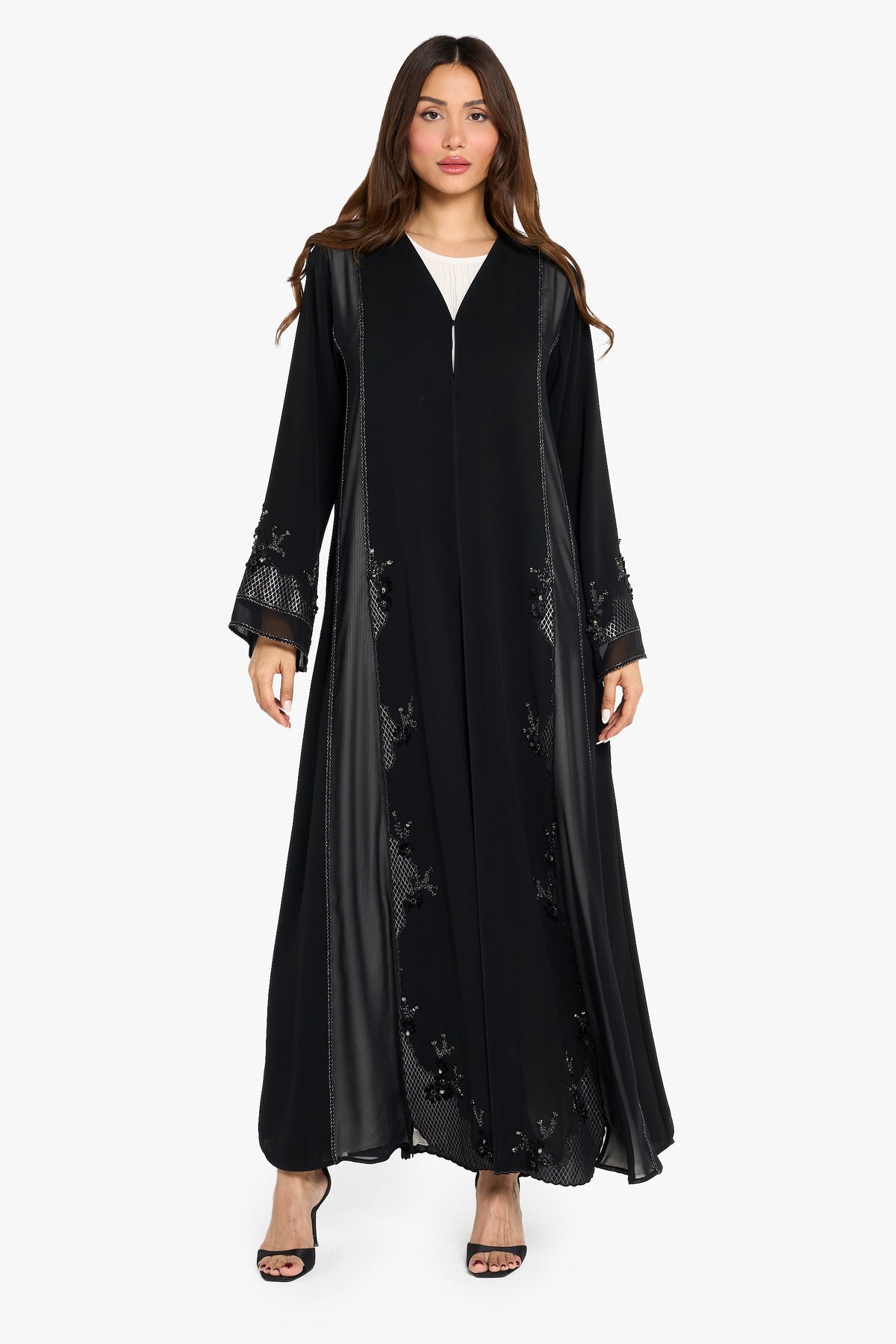 Louzan Abaya Dori Embroidery with Chiffon – Black