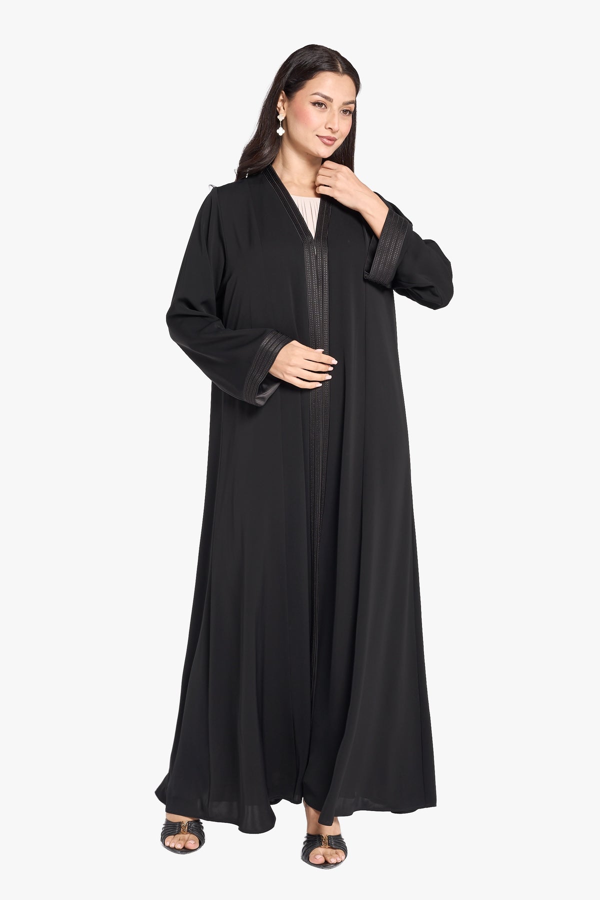 Louzan Abaya – Nida Fabric with Satin Front Placket