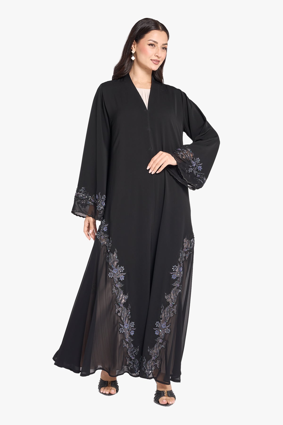 Louzan Abaya – Nida Fabric with Chiffon Side Panel & Cuff