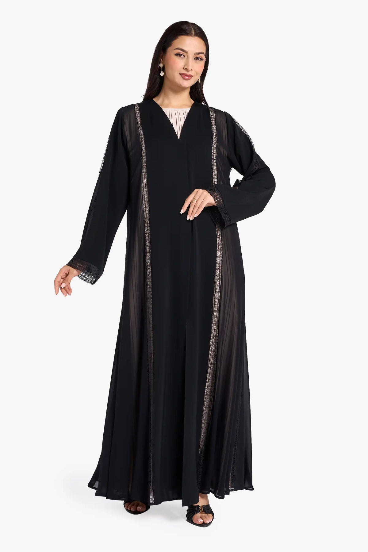 Louzan Abaya Crafted In Nida Placed Dantel Lace panel