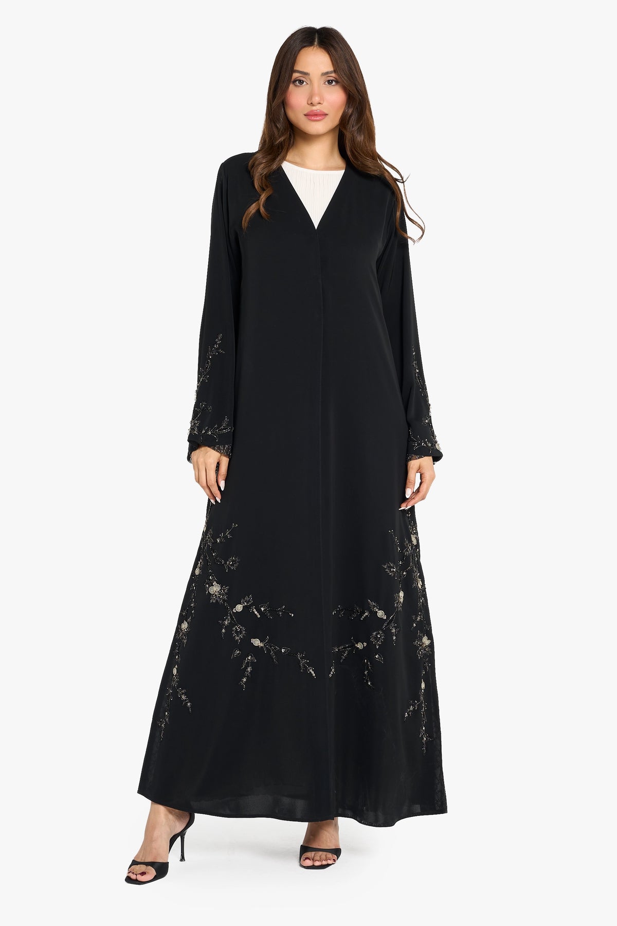 Louzan Abaya Dori Embroidery with Lace – Black