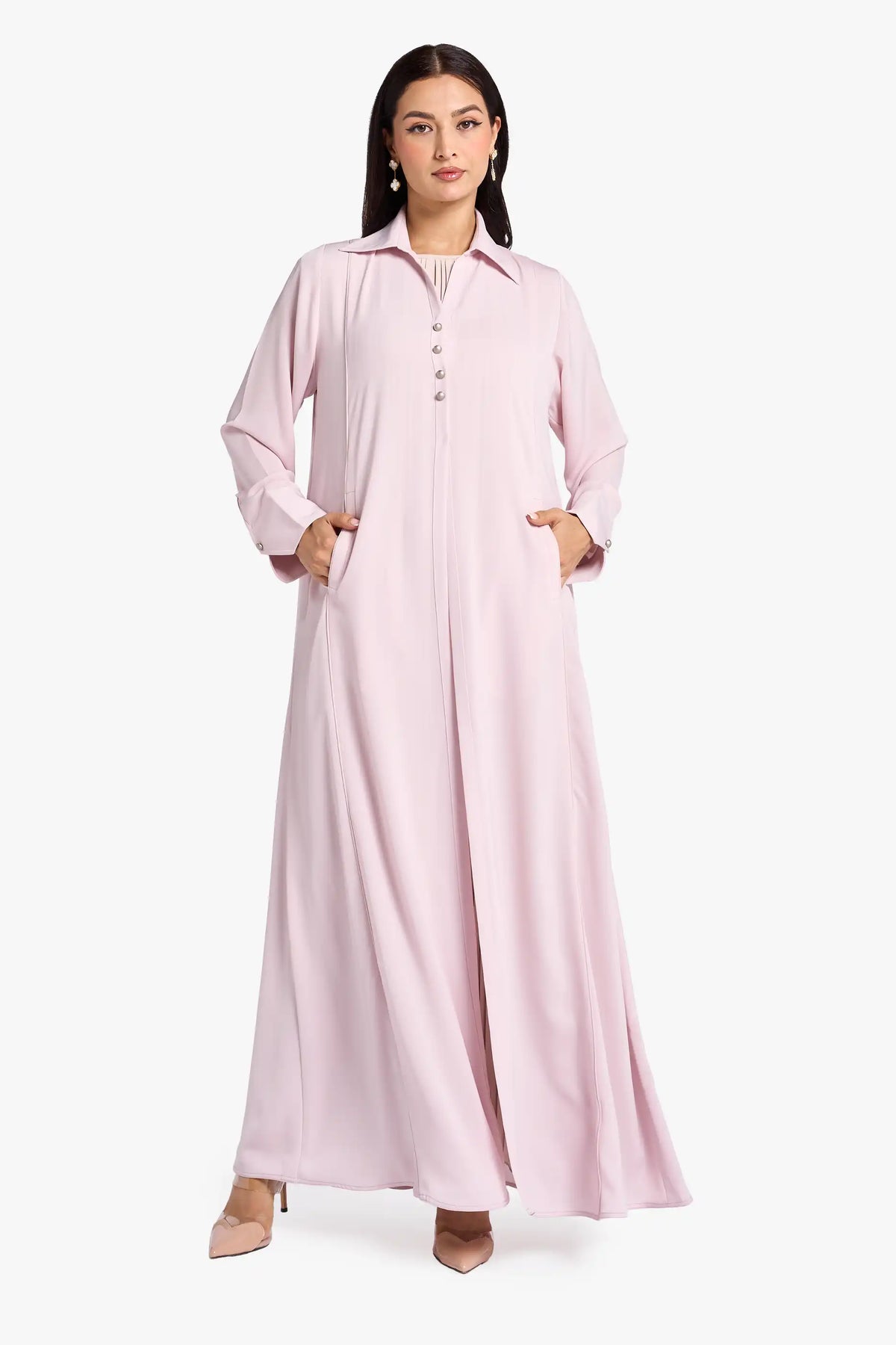 Louzan Casual Abaya Is Crafted In Premium Nida With Soft Jacquard Collar