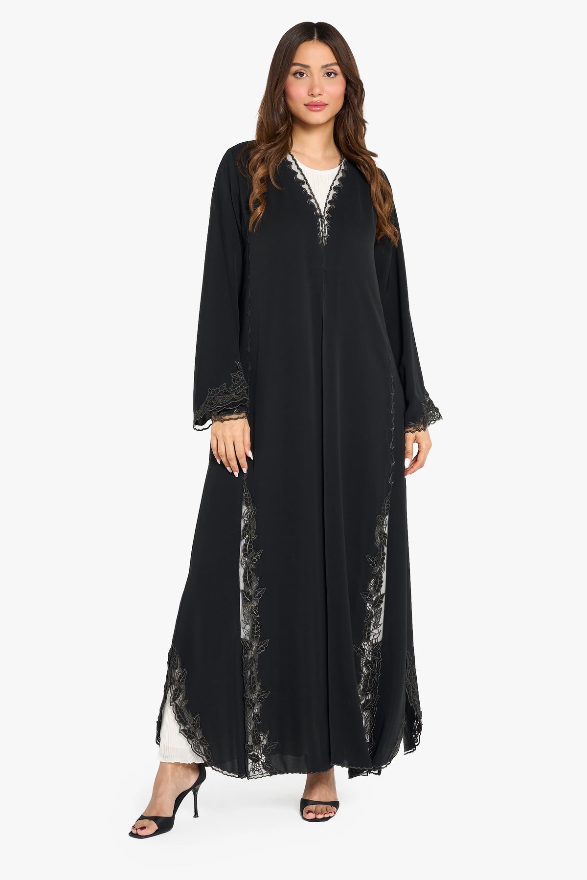 Louzan Abaya Hexa Floral Embroidery – Black