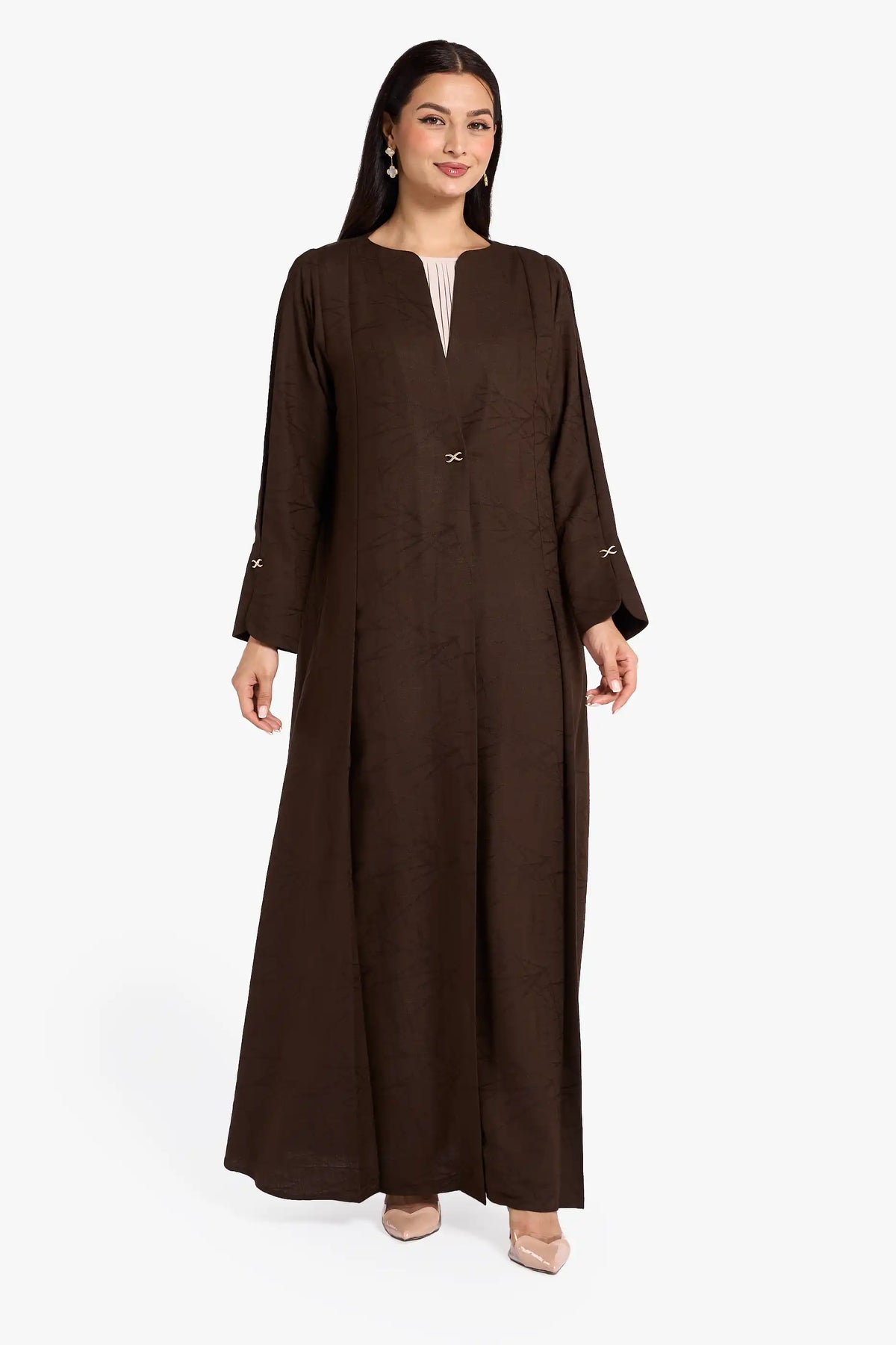 Louzan Abaya Crafted In Textured Linen Fabric