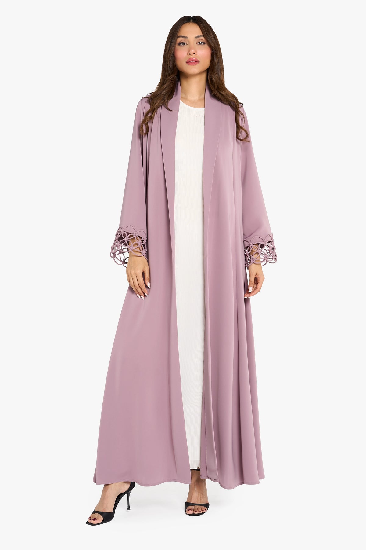 Louzan Abaya Shawl Collar Cord Detail – Dusty Rose