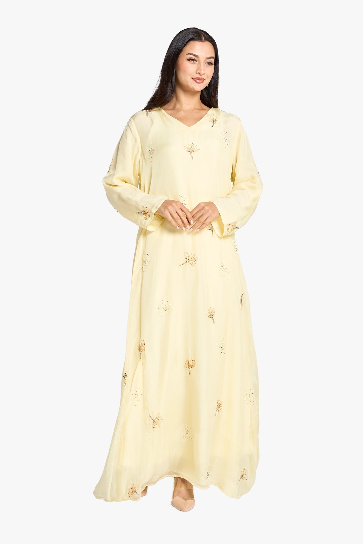 Louzan Jalabiya Organza Handwork Kaftan – Yellow