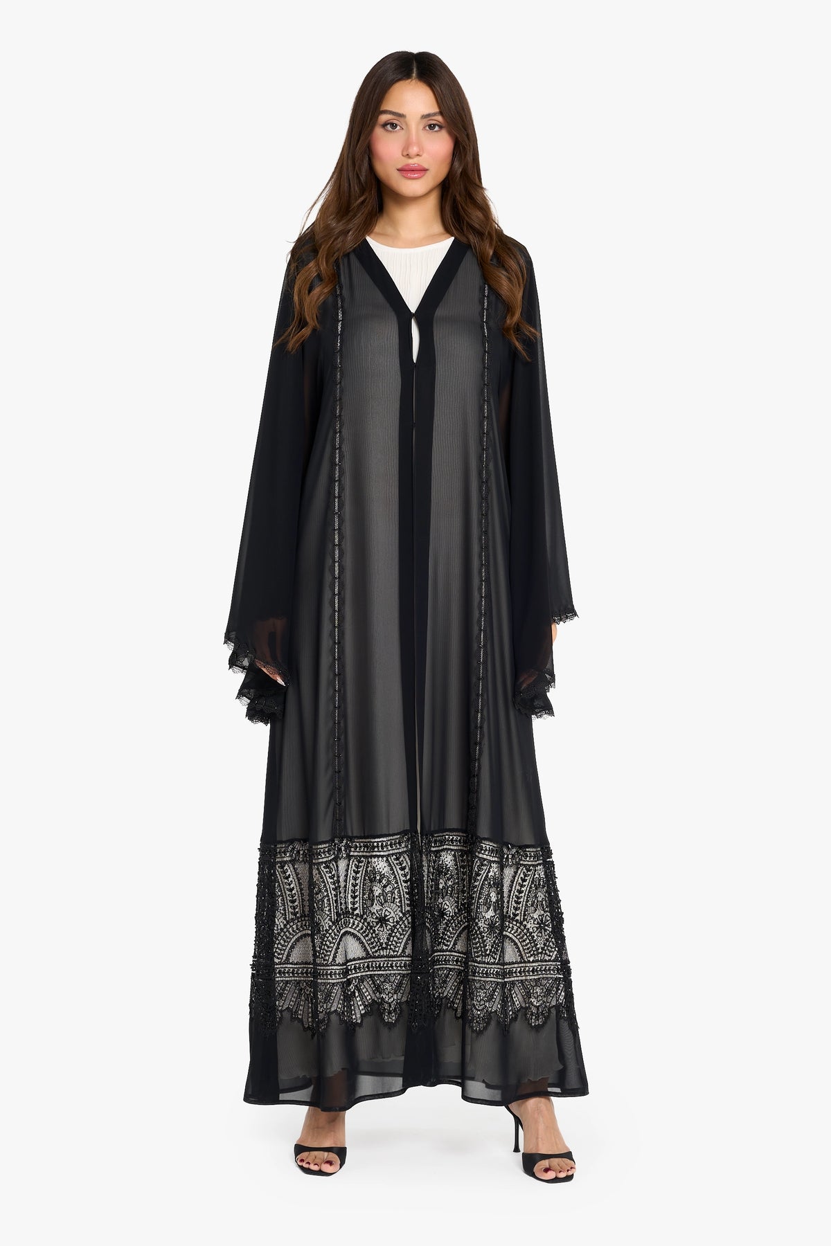 Louzan Wedding Abaya Lace Detail – Black