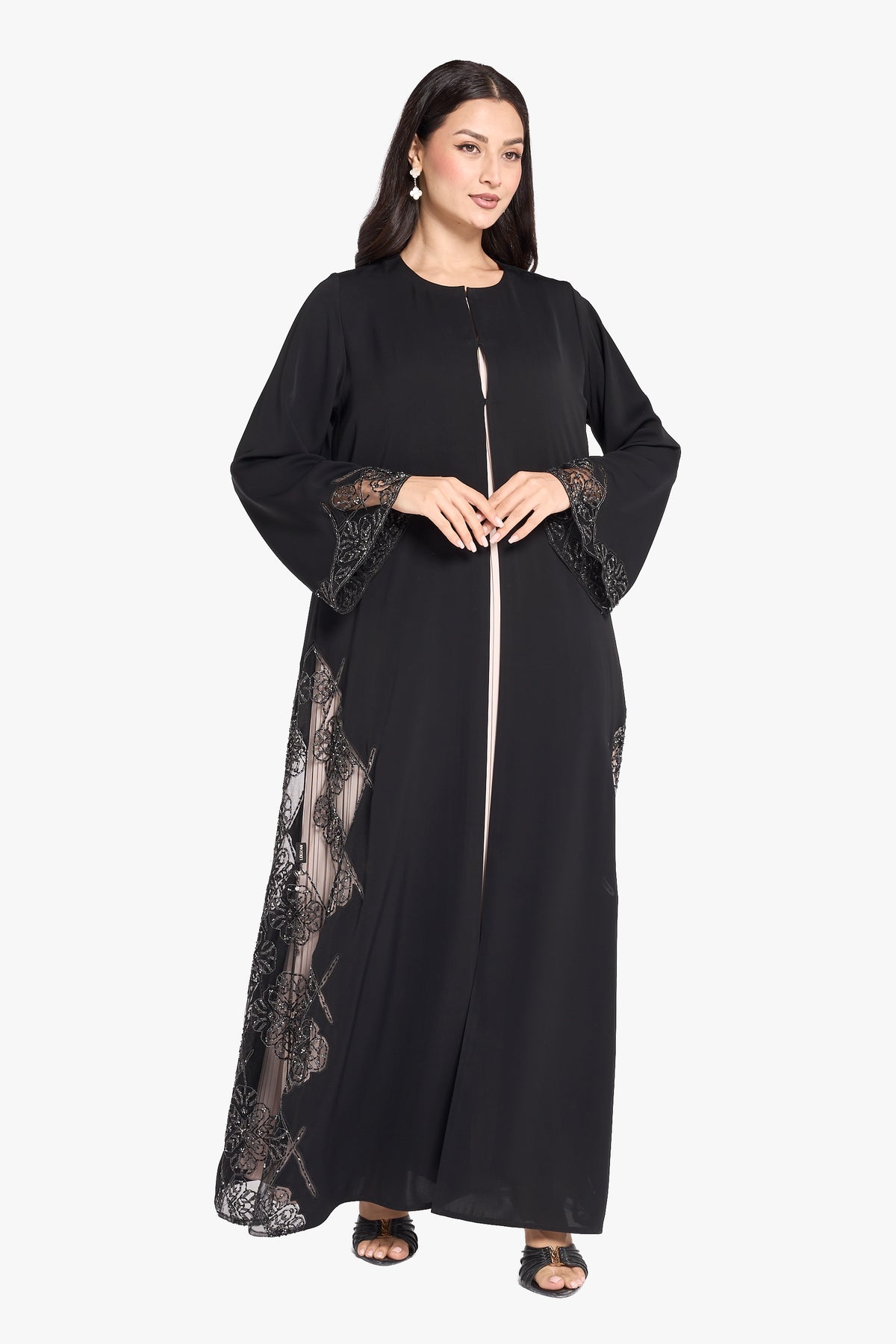 Louzan VIP Abaya – Nida Fabric with Geometric Dori Embroidery