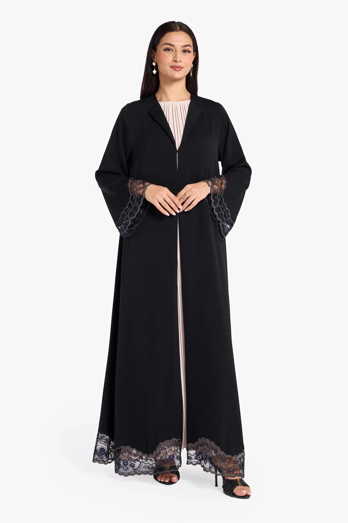 عباية لوزان مصنوعة من قماش النيدا مع فتحة واسعة متدفقة