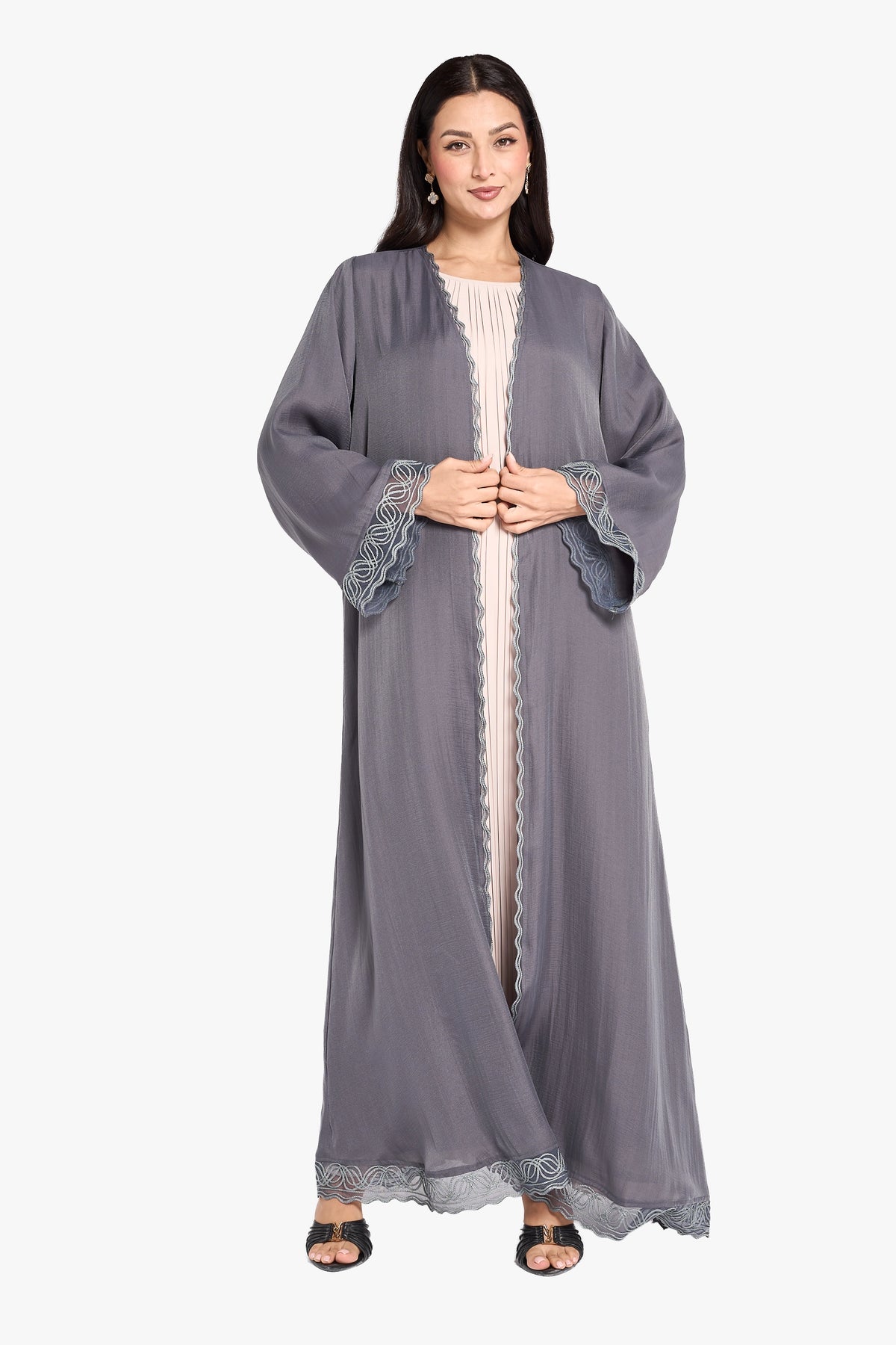 Louzan Abaya – Linen Organza Double Layer in Grey