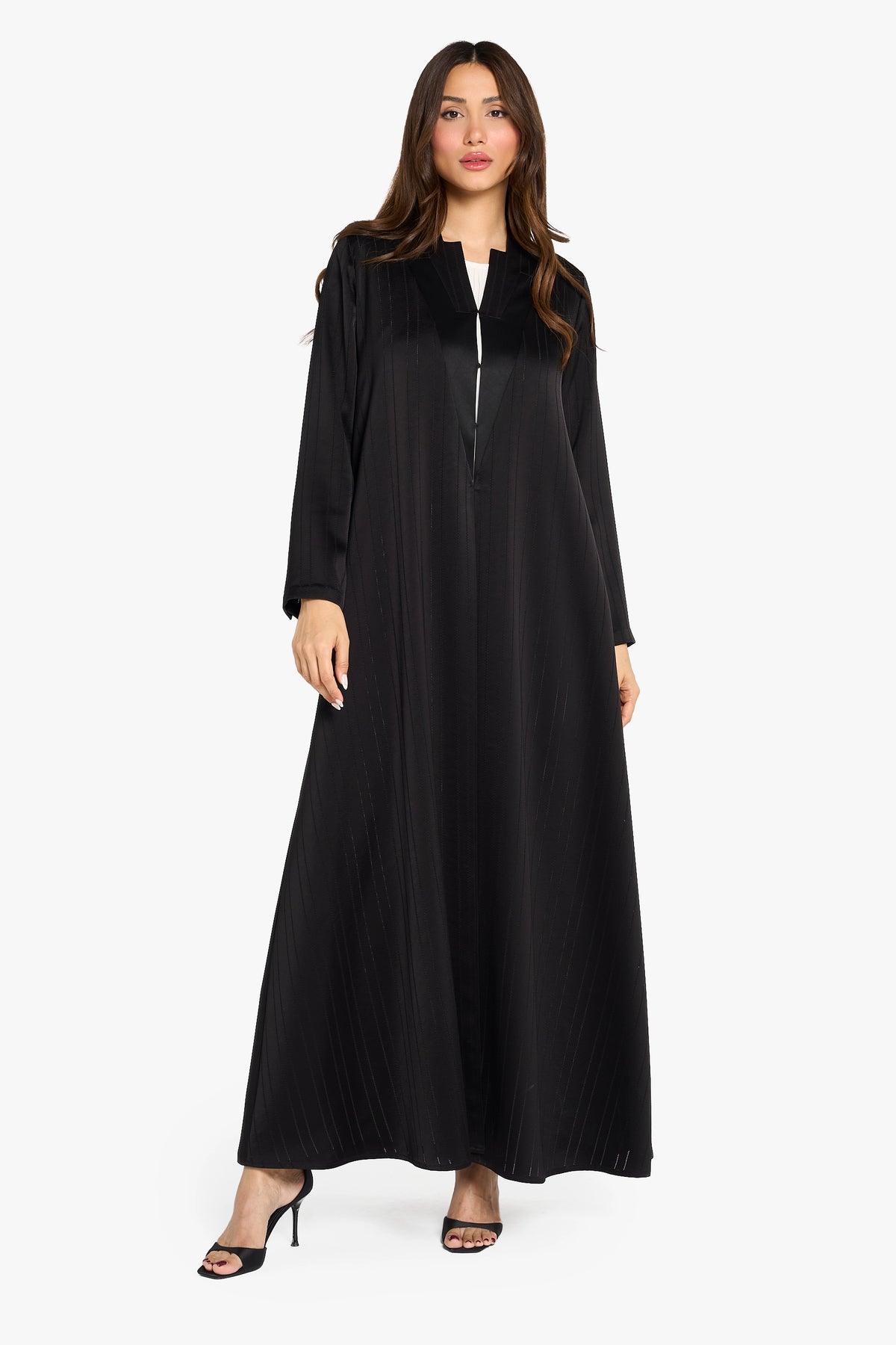 Louzan Abaya Satin Dobby Panel Design – Black