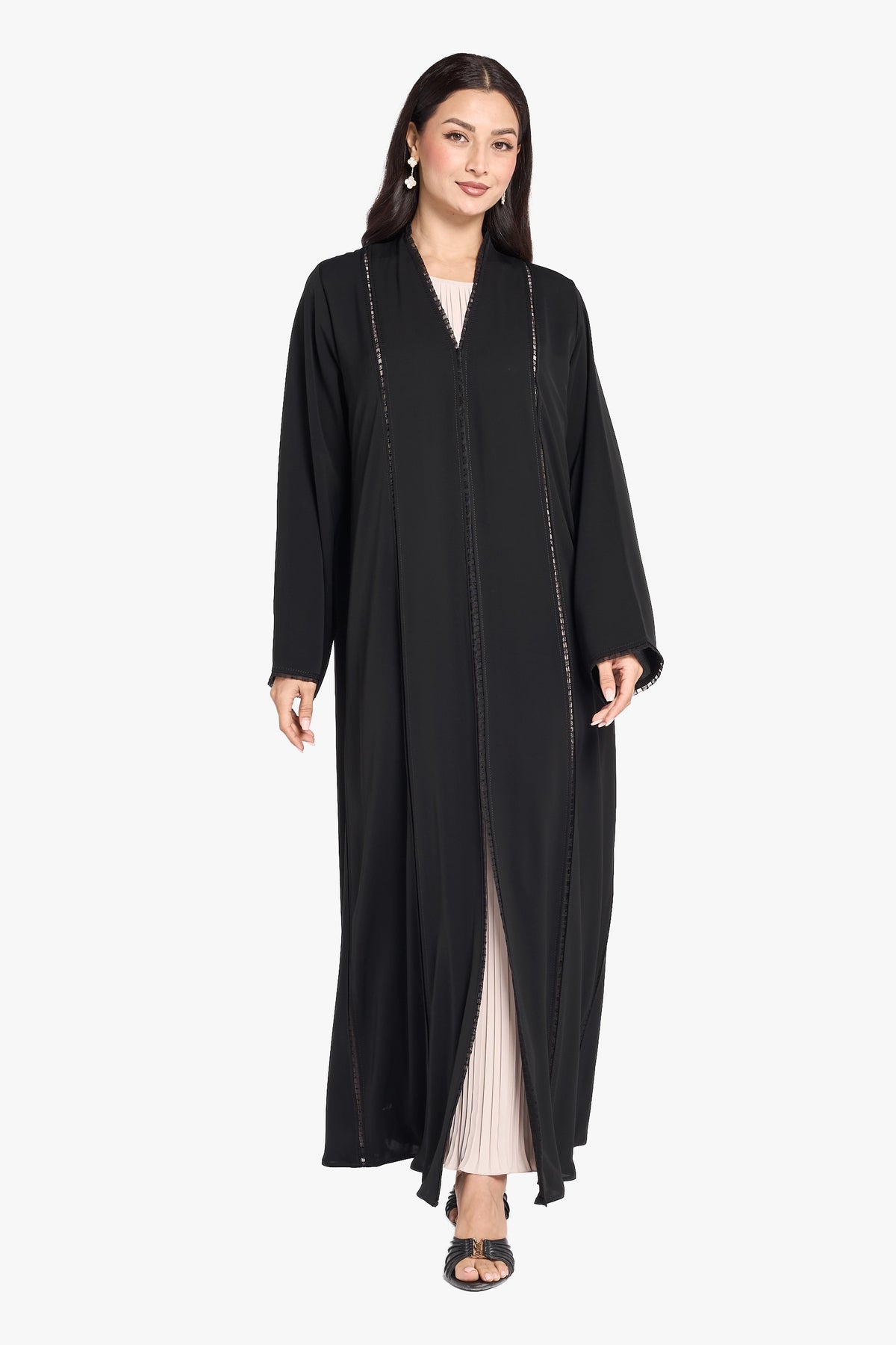 Louzan Abaya – Nida Fabric with Dantel Lace Inserts