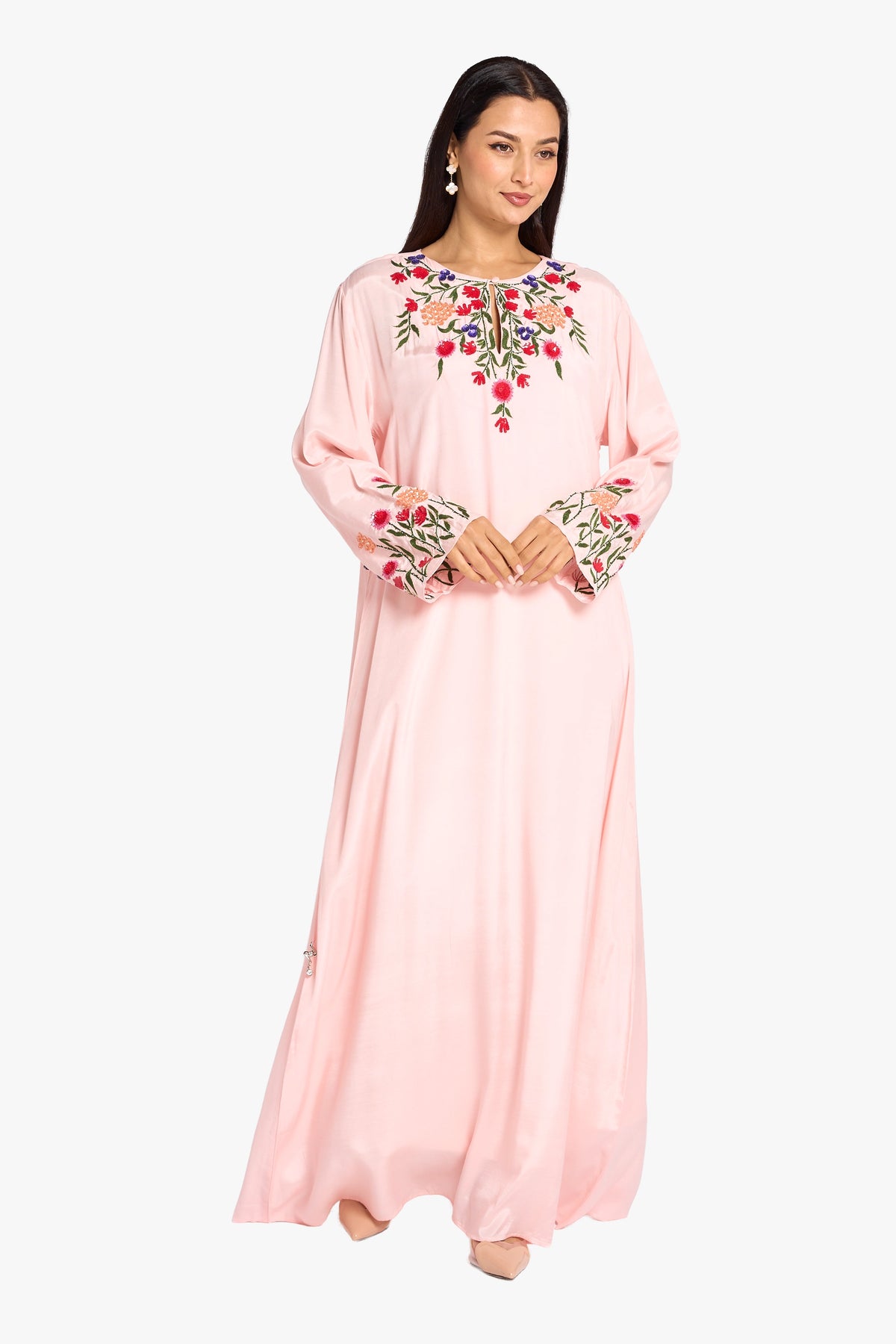 Louzan Jalabiya Linen Handwork Kaftan – Pink