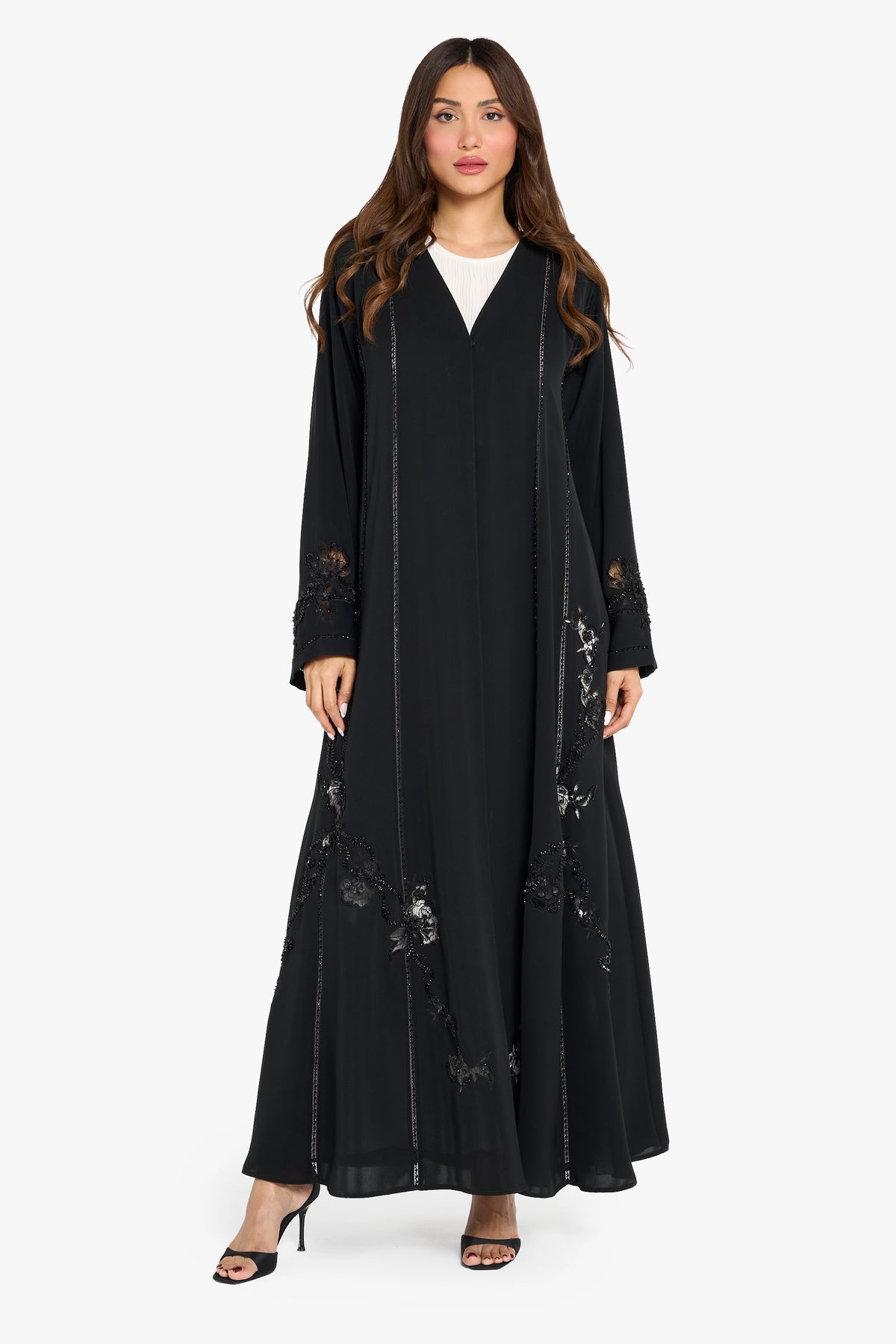 Louzan Abaya Lace Embellished Detail – Black