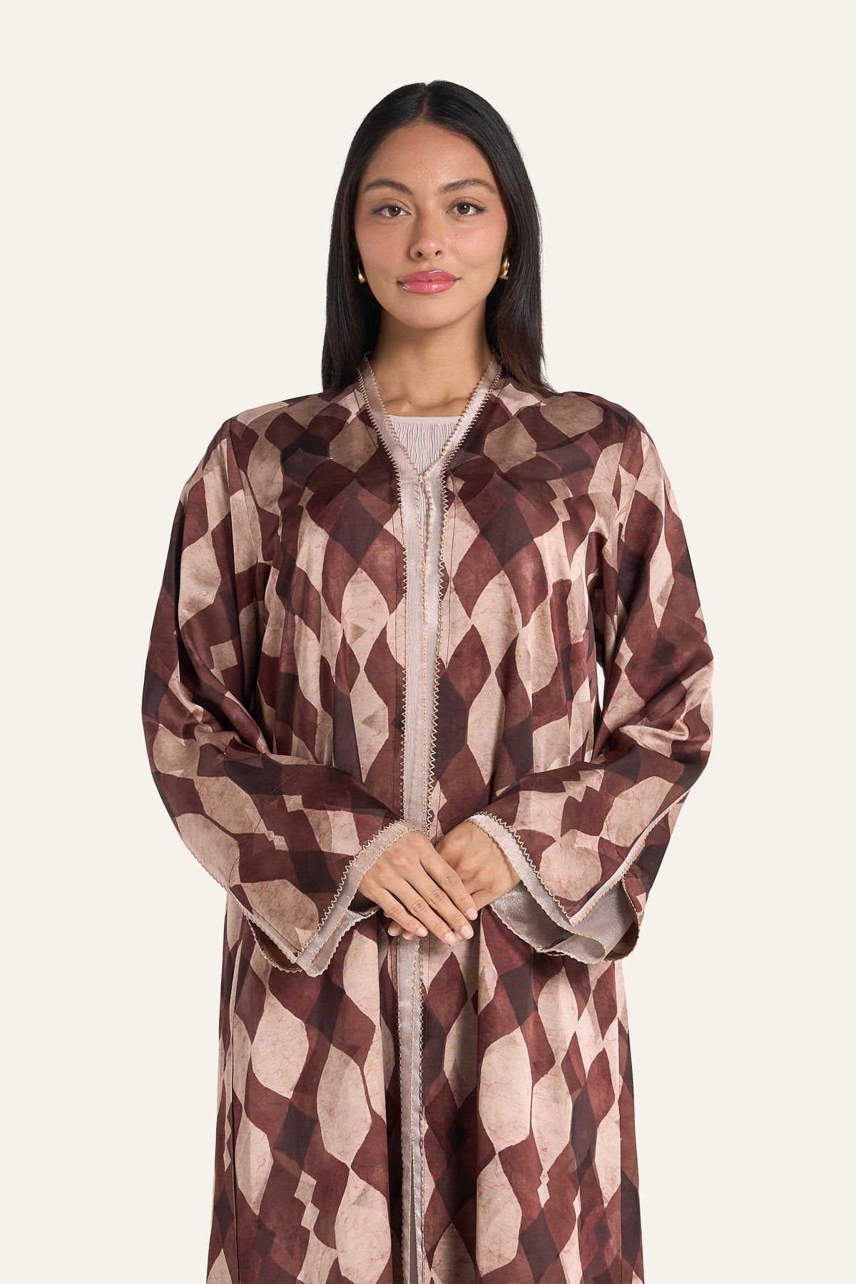 Louzan Powder Pink Baroque Inspired Star Motif Abaya In Linen