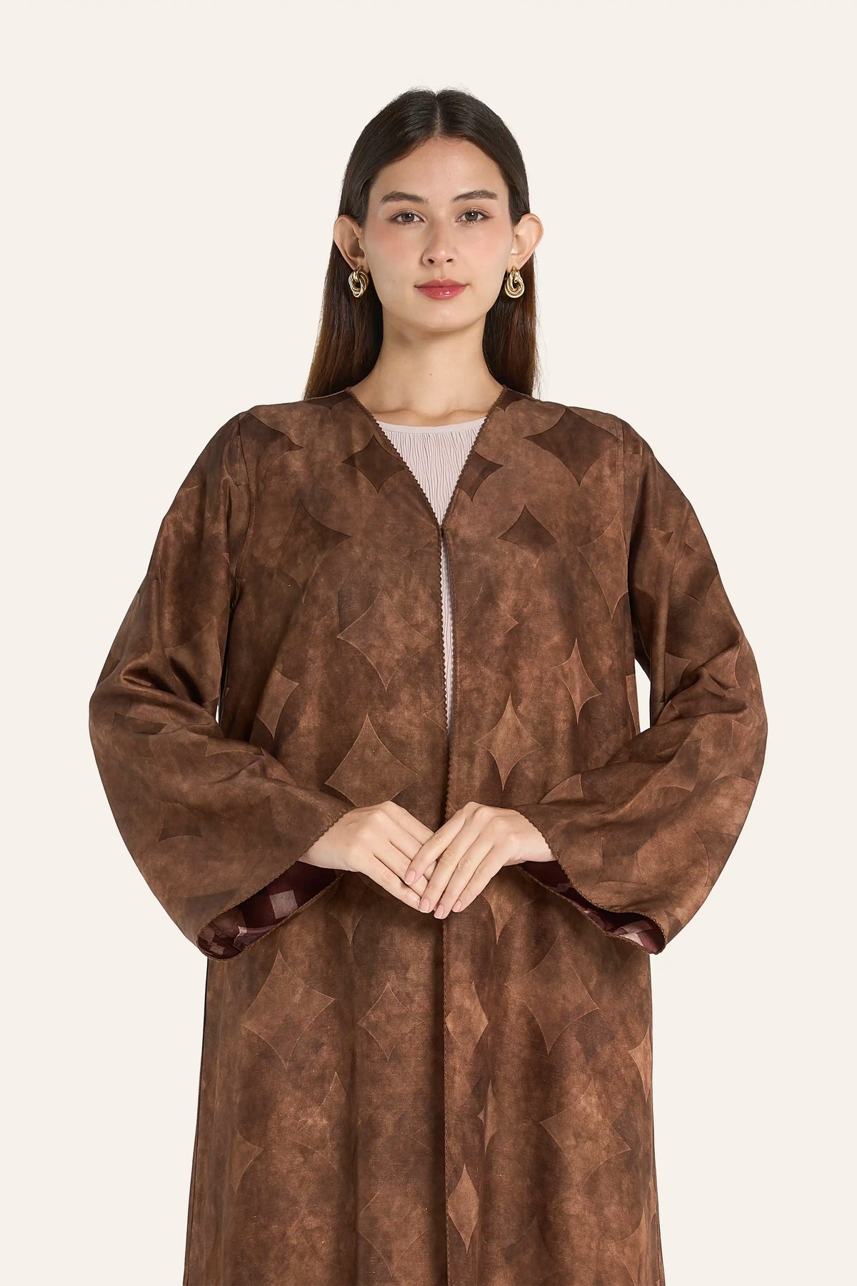 Louzan Reversible Geometric Print Linen Abaya