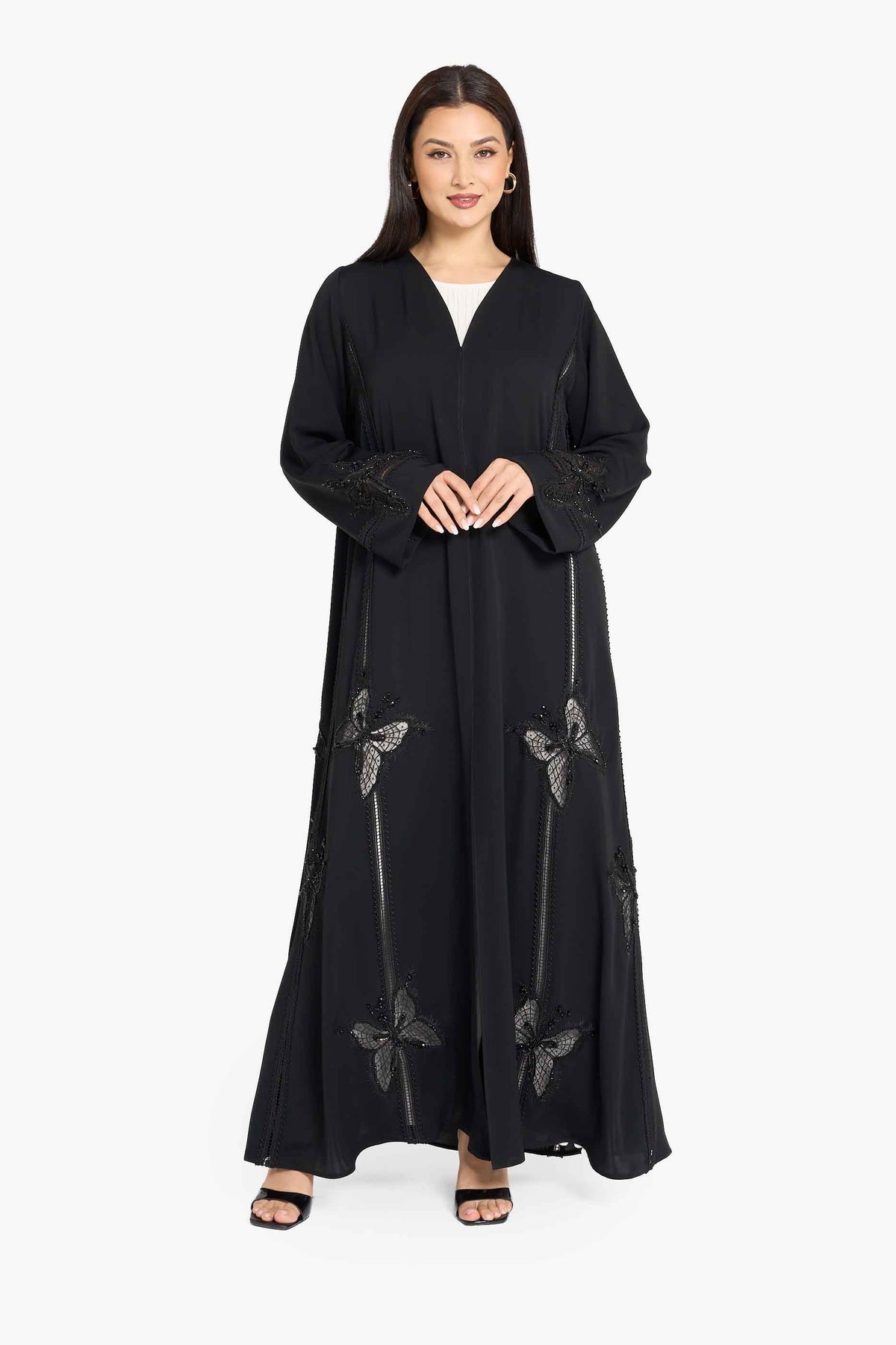 Louzan Floral Lace Panel Abaya