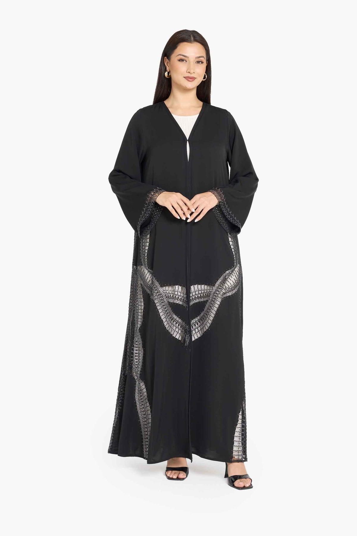Louzan Mesh Embroidered Panel VIP Abaya