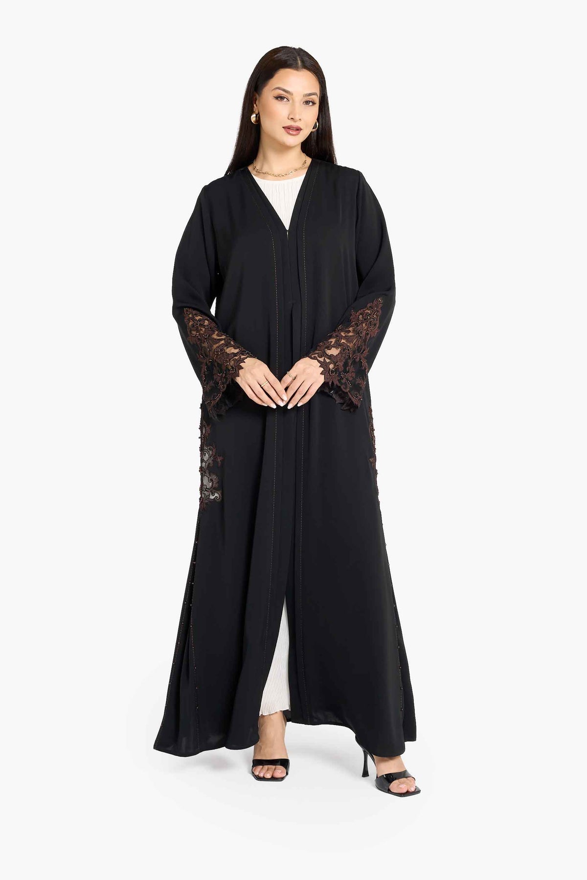 Louzan VIP Lace Panel Open Front Abaya