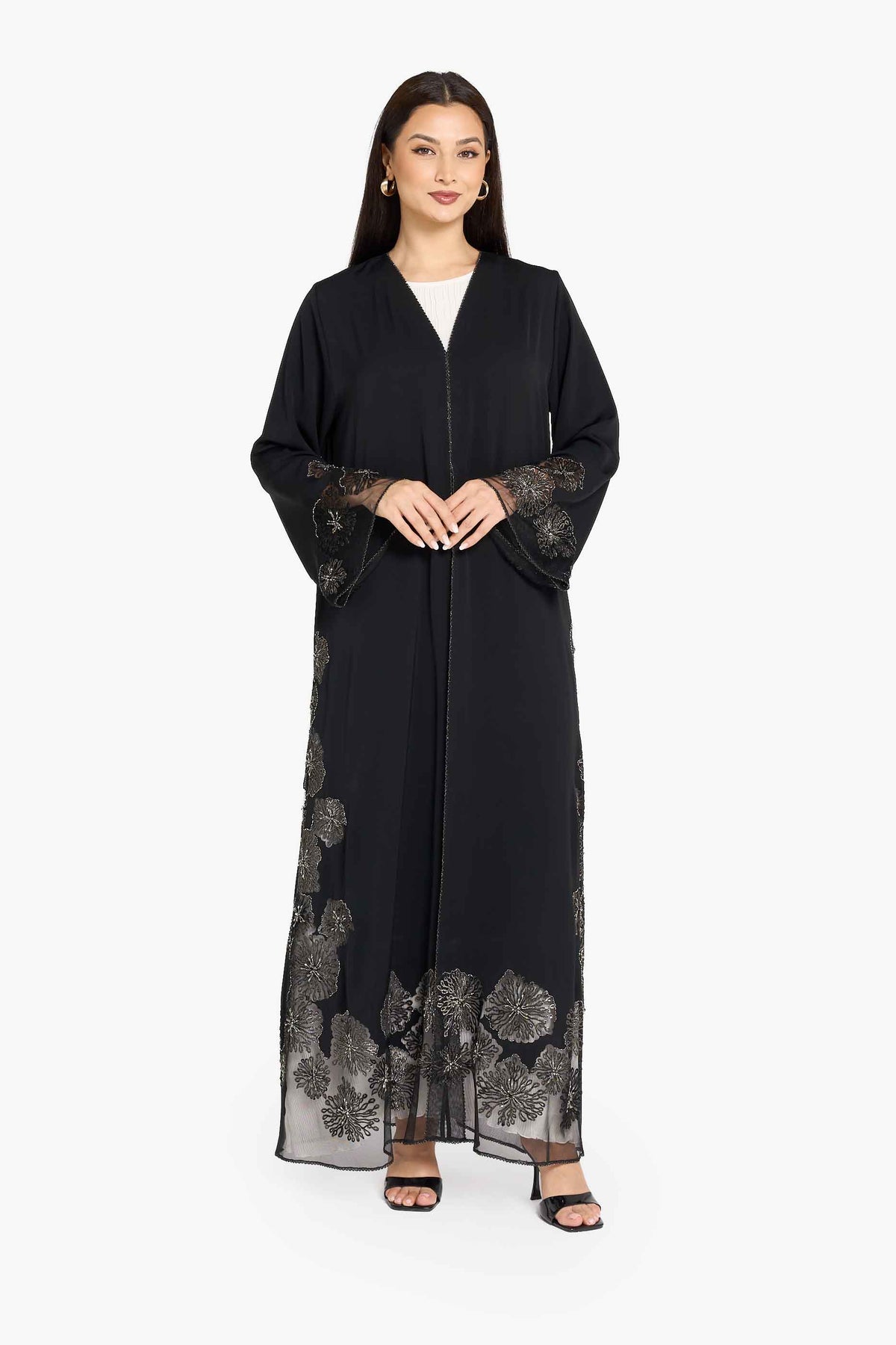 Louzan VIP Lace Hem Open Front Abaya