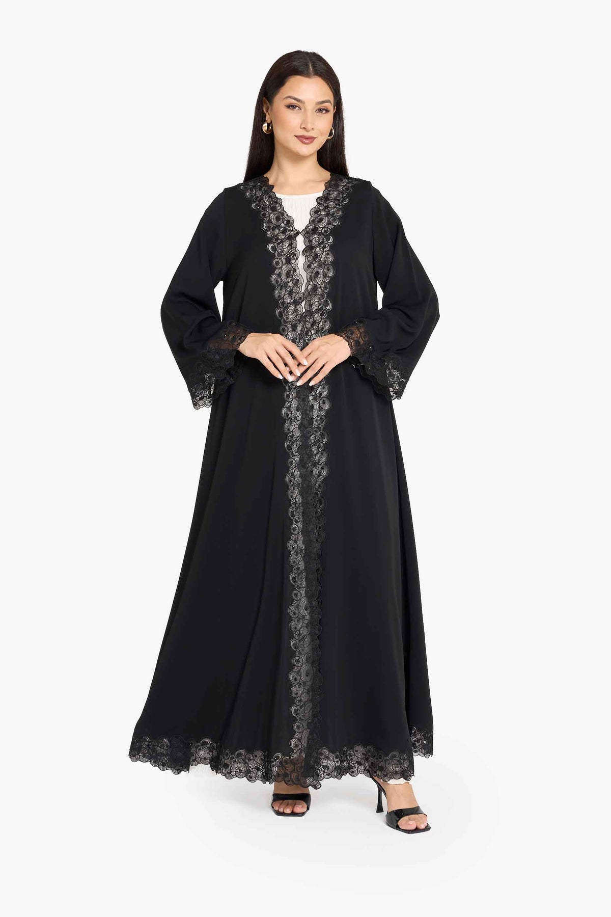 Louzan Statement Lace Front Open Abaya