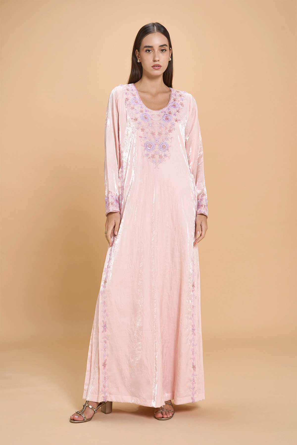 Hand Beaded Daily Wear Jalabia -Pink