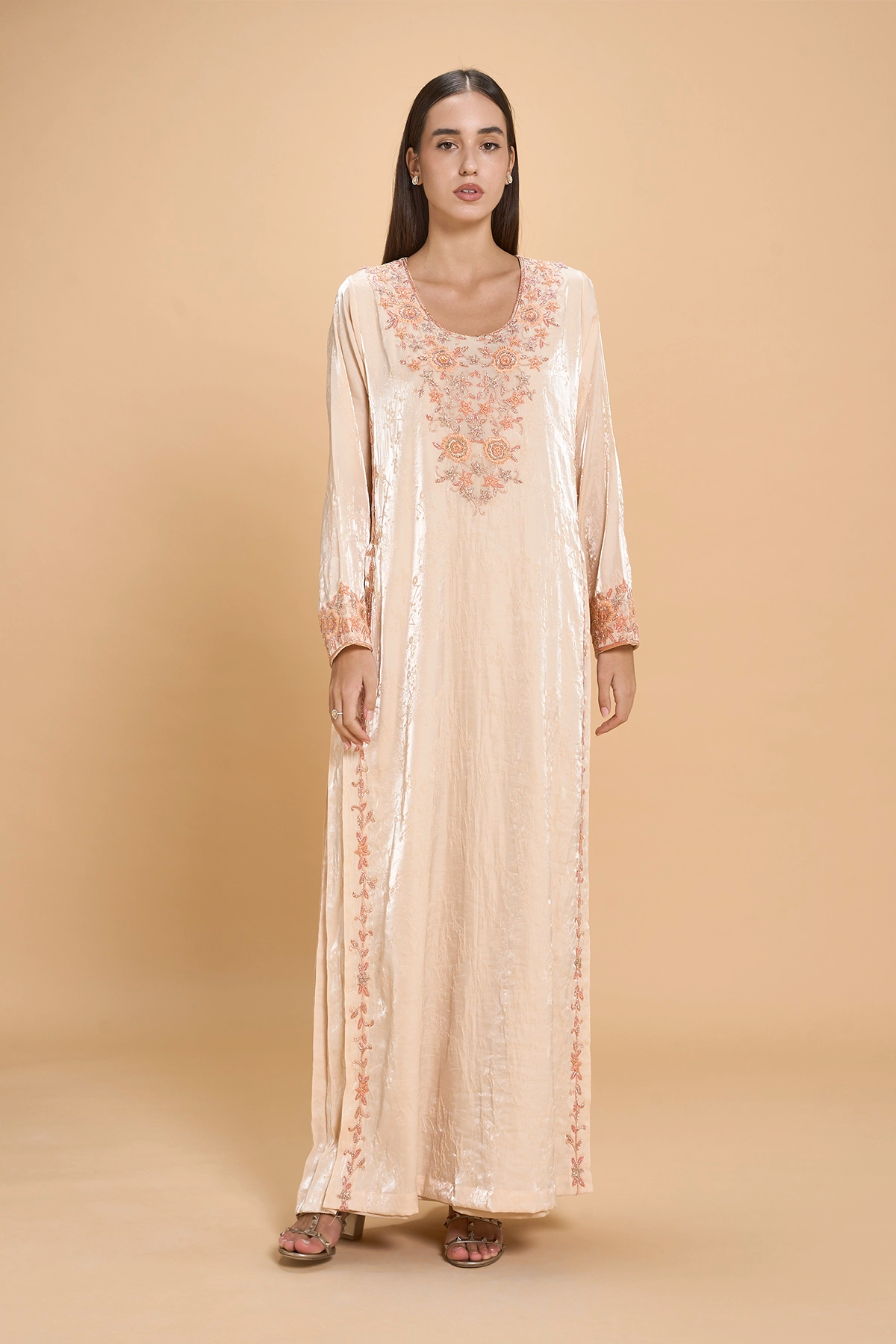 Hand Beaded Daily Wear Jalabia -Orange