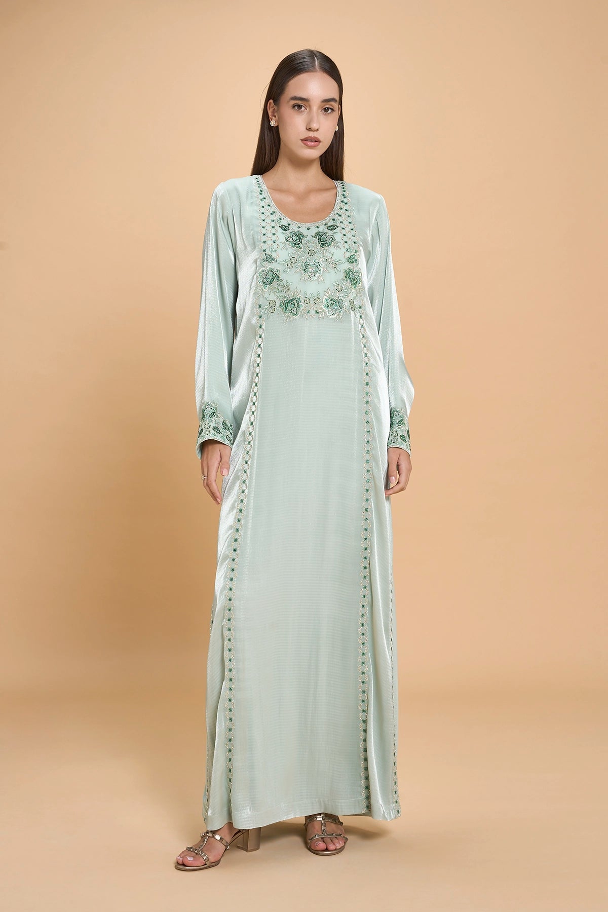 Daily Wear Mukhawar With Embroidery And Crystals -Green
