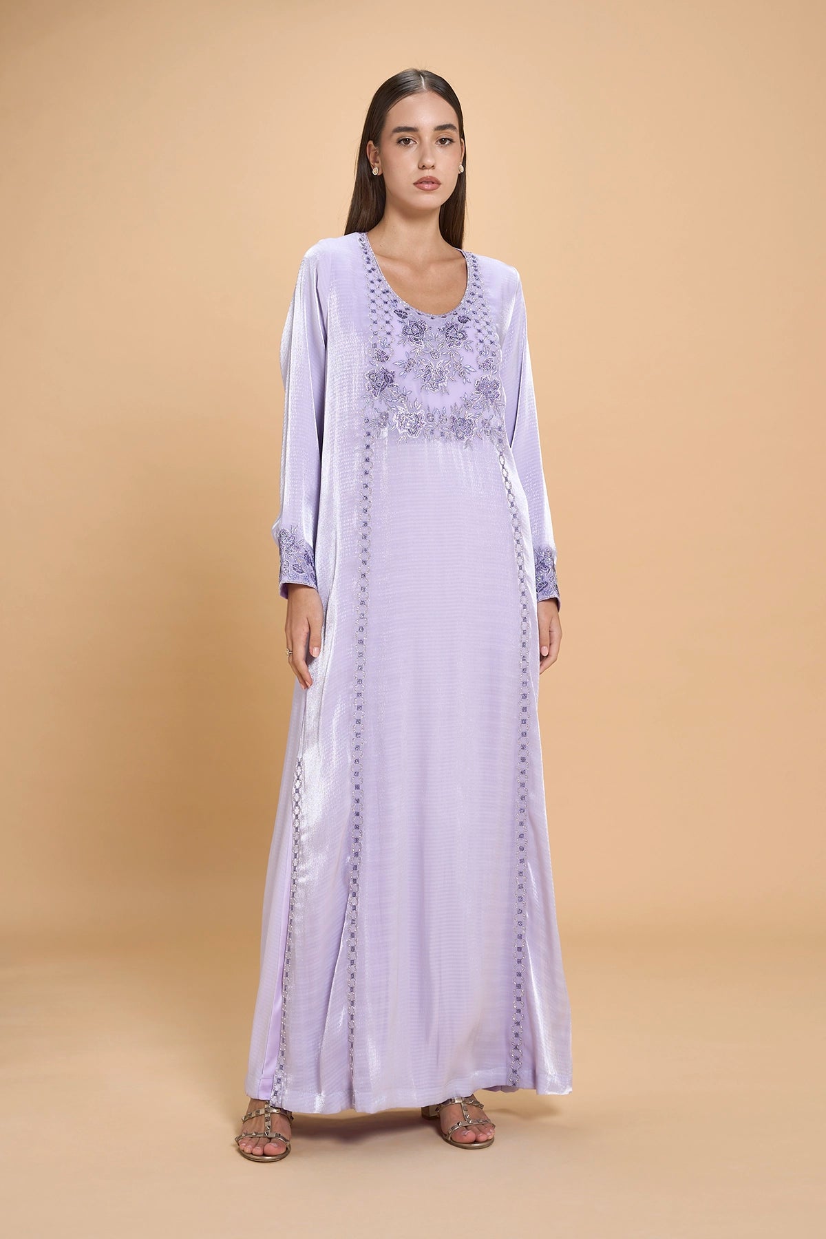 Daily Wear Jalabia With Embroidery And Crystals -Purple