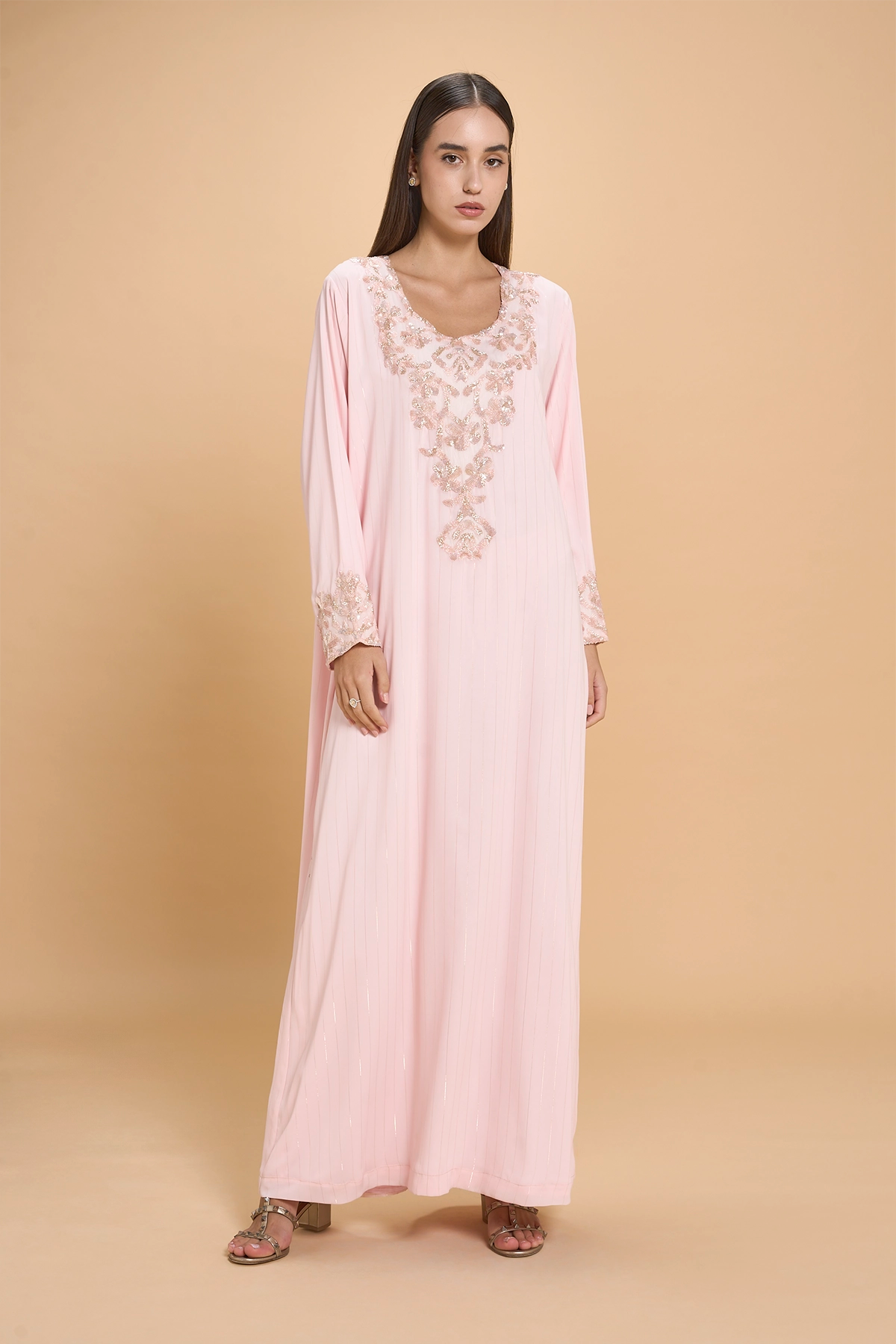 Hand Beaded Daily Wear Jalabia -Pink