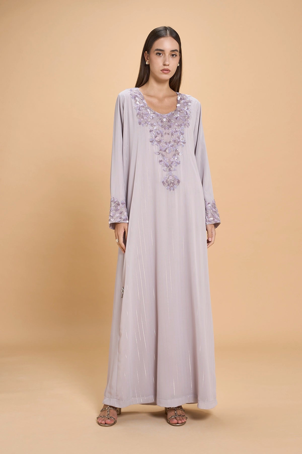 Hand Beaded Daily Wear Jalabia -Purple