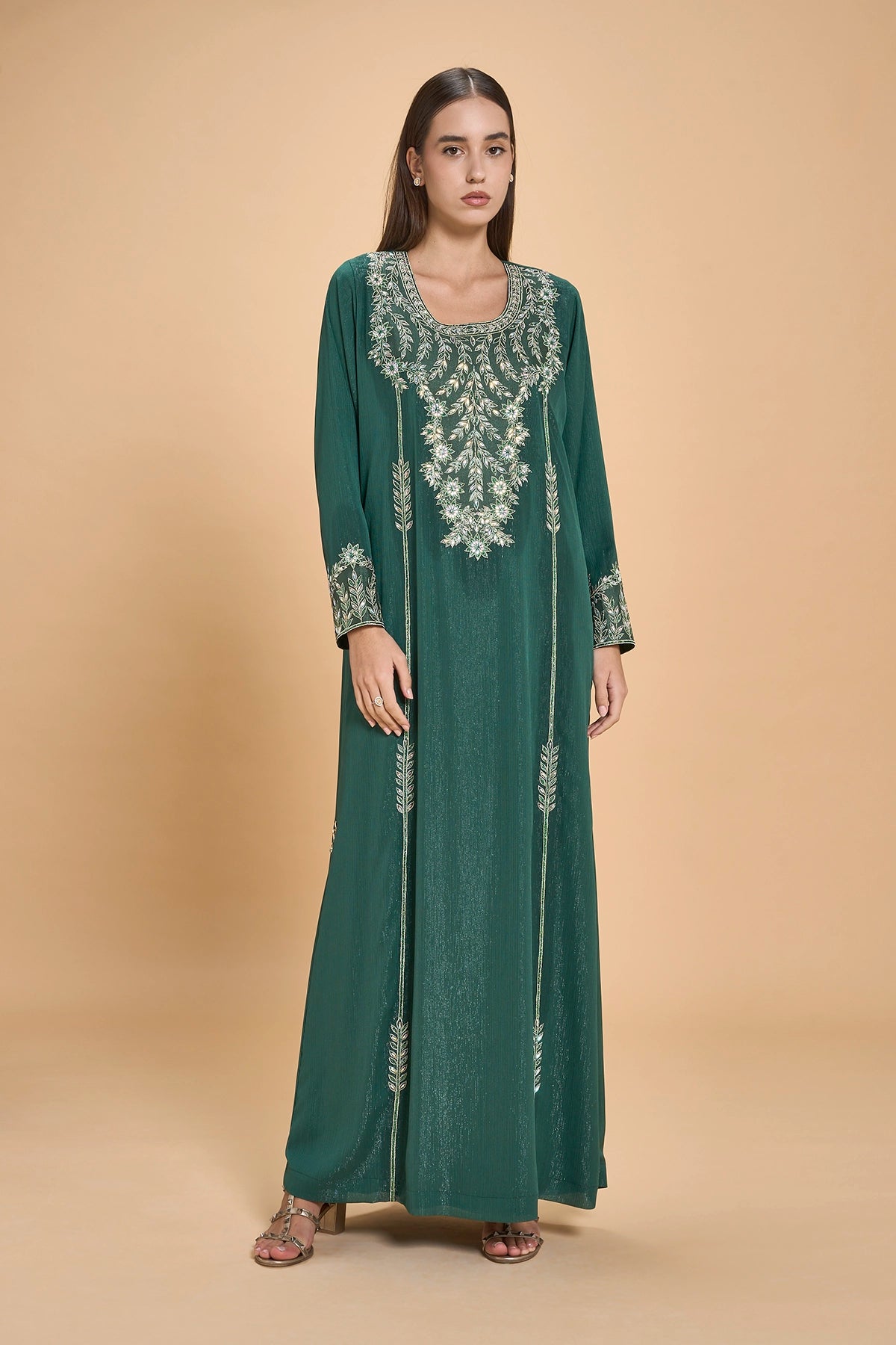 Daily Wear Jalabia With Embroidery And Crystals -Green