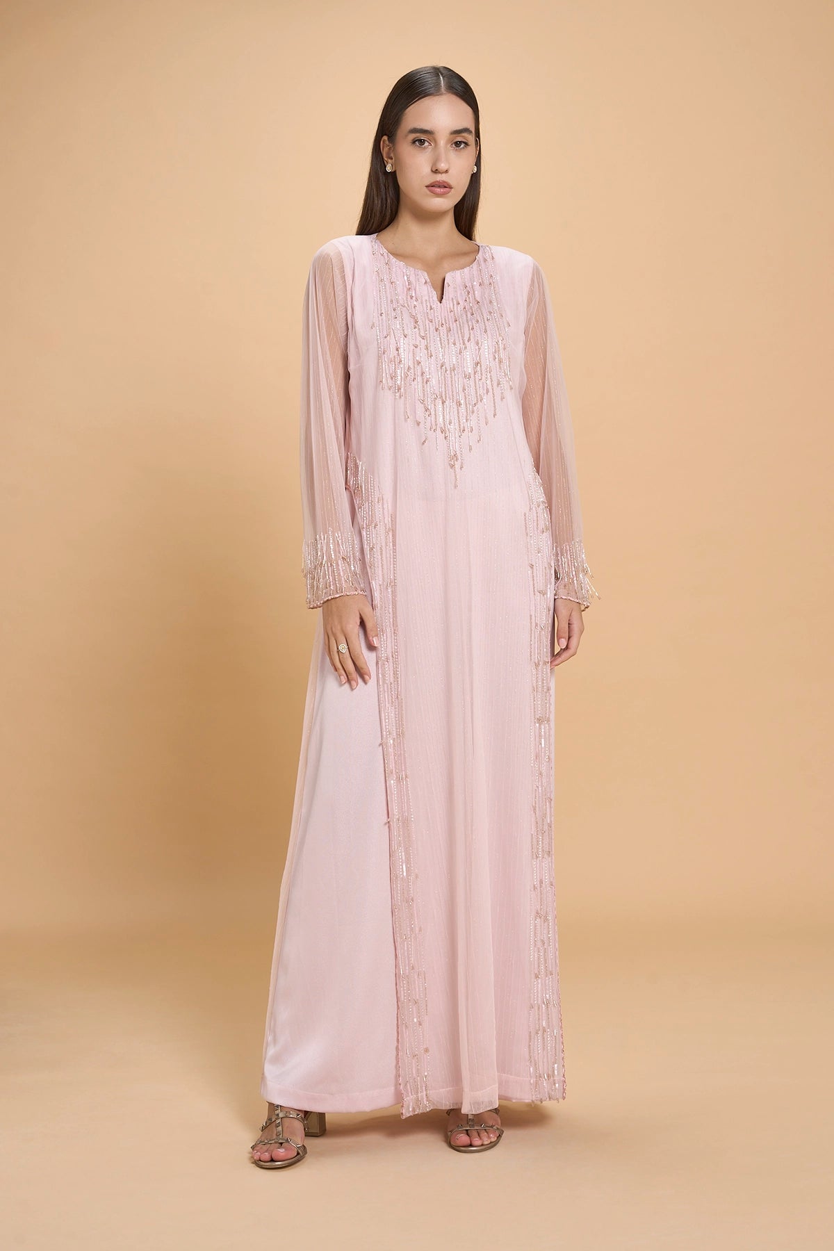 Hand Beaded Jalabia For Occasions -Pink