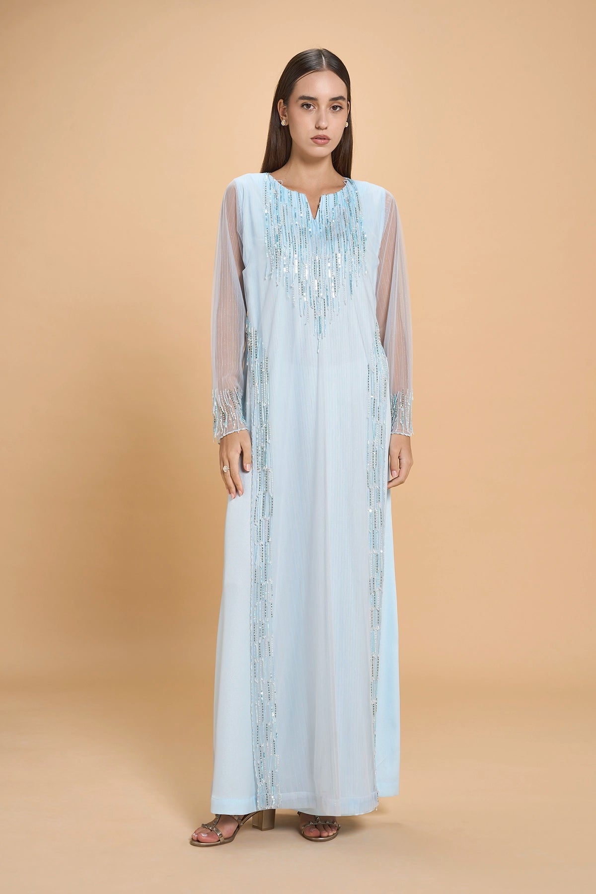 Hand Beaded Jalabia For Occasions -Blue