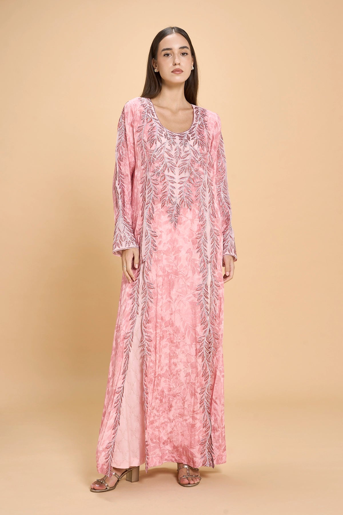 pink arabic dress abaya dress elegant long sleeve pink robe batwing