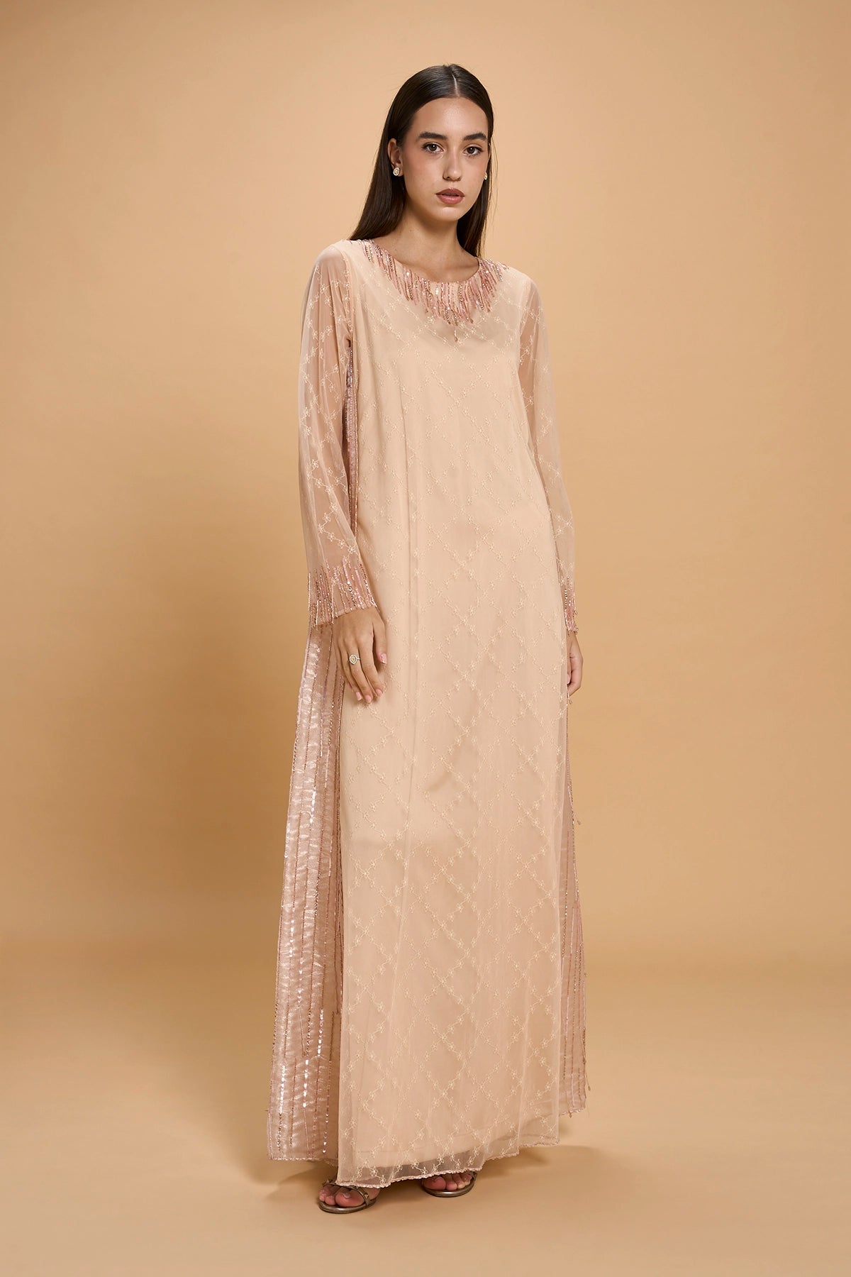 Hand Beaded Jalabia For Occasions -Orange