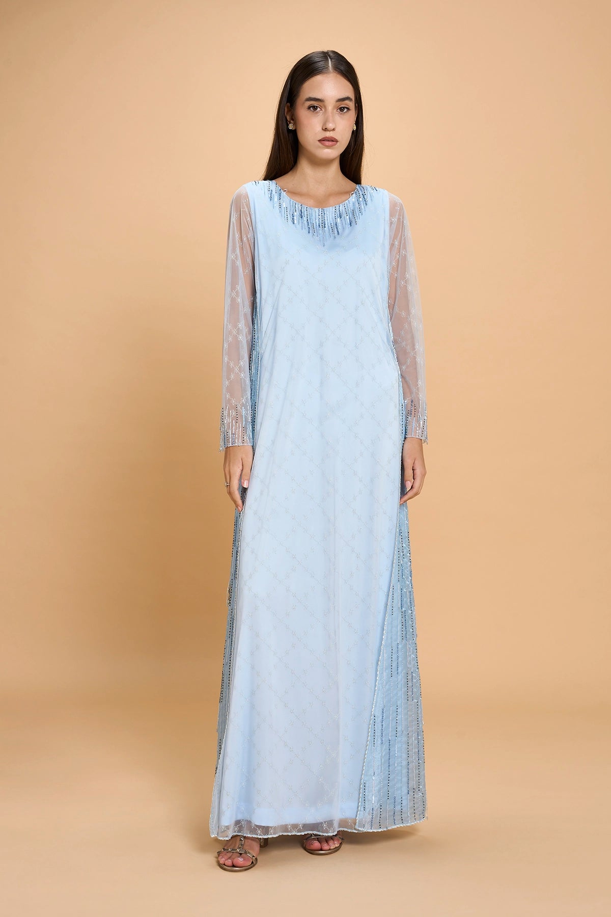 Hand Beaded Jalabia For Occasions -Blue