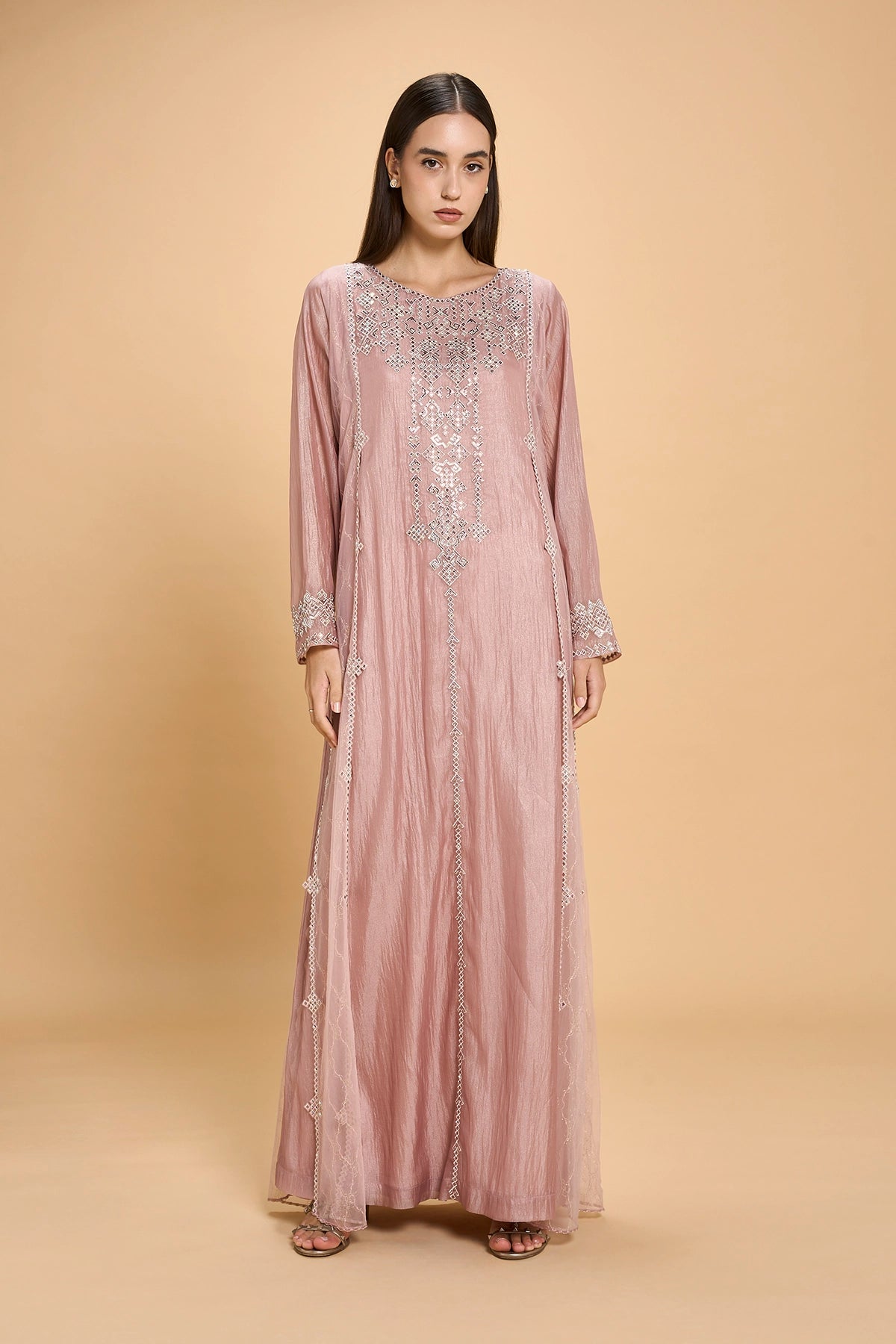 Party Wear Jalabia With Crystals And Embroidery -Pink