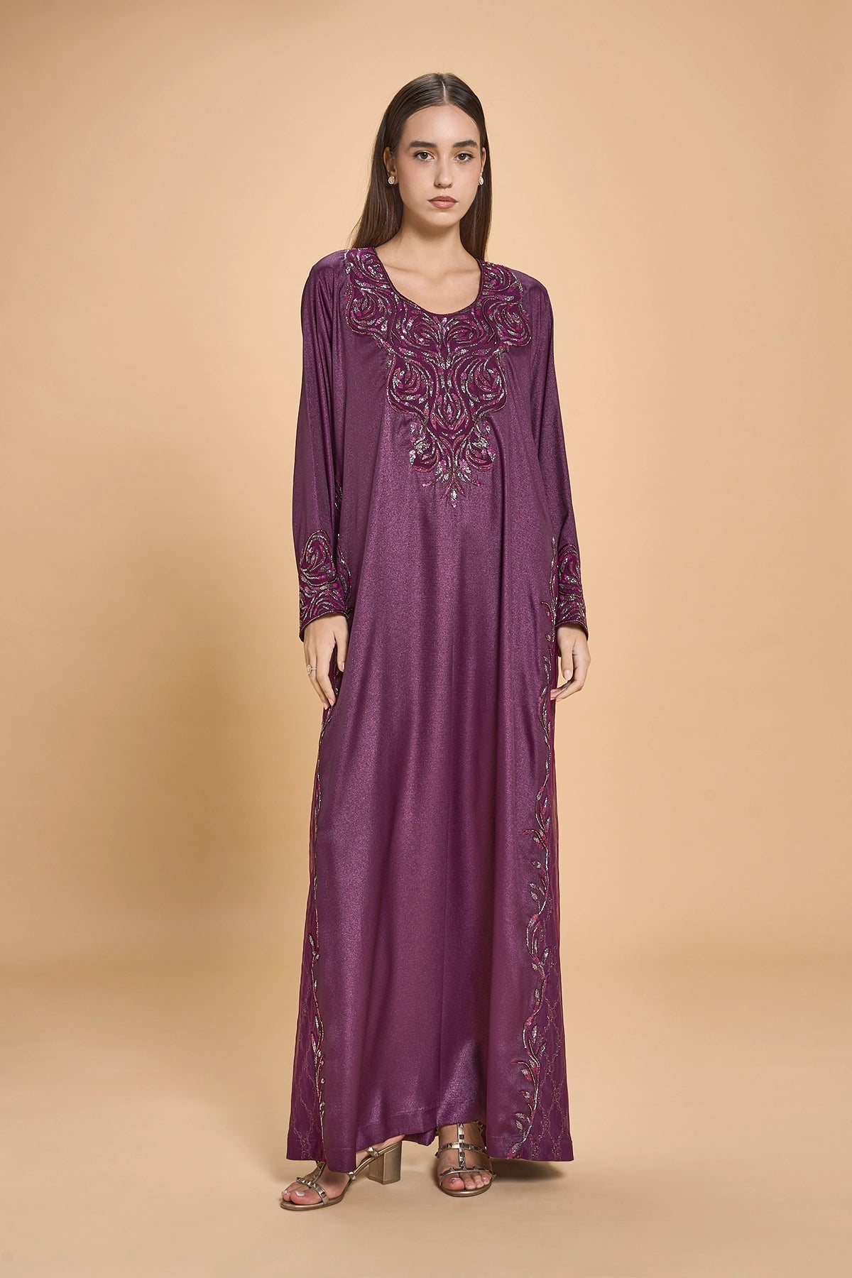 Hand Beaded Jalabia For Occasions -Purple