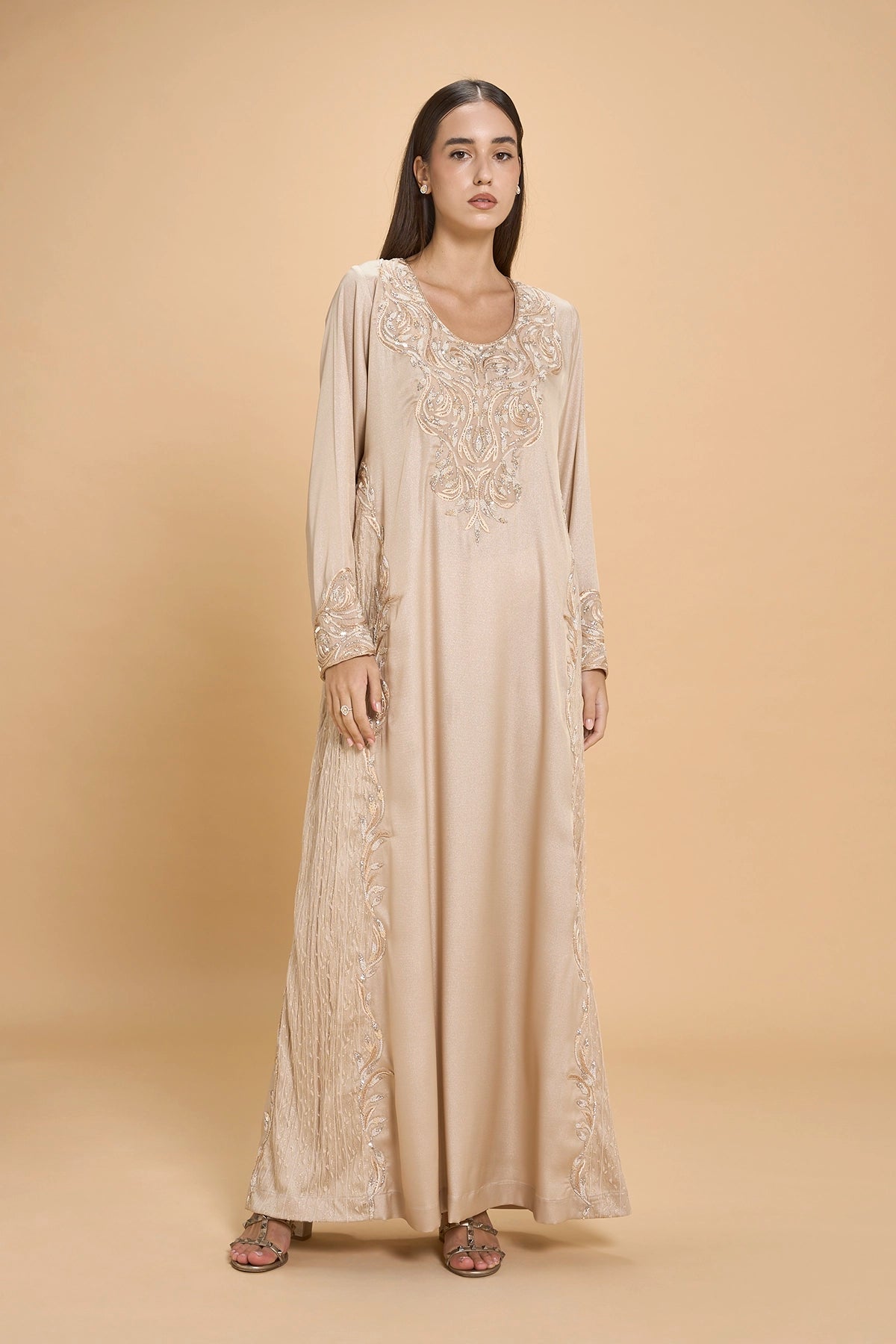 Hand Beaded Jalabia For Occasions -Beige