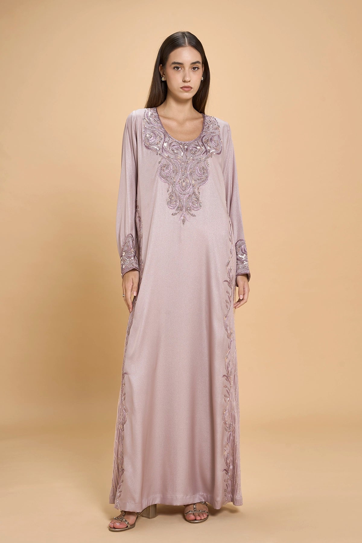 Hand Beaded Jalabia For Occasions -Purple