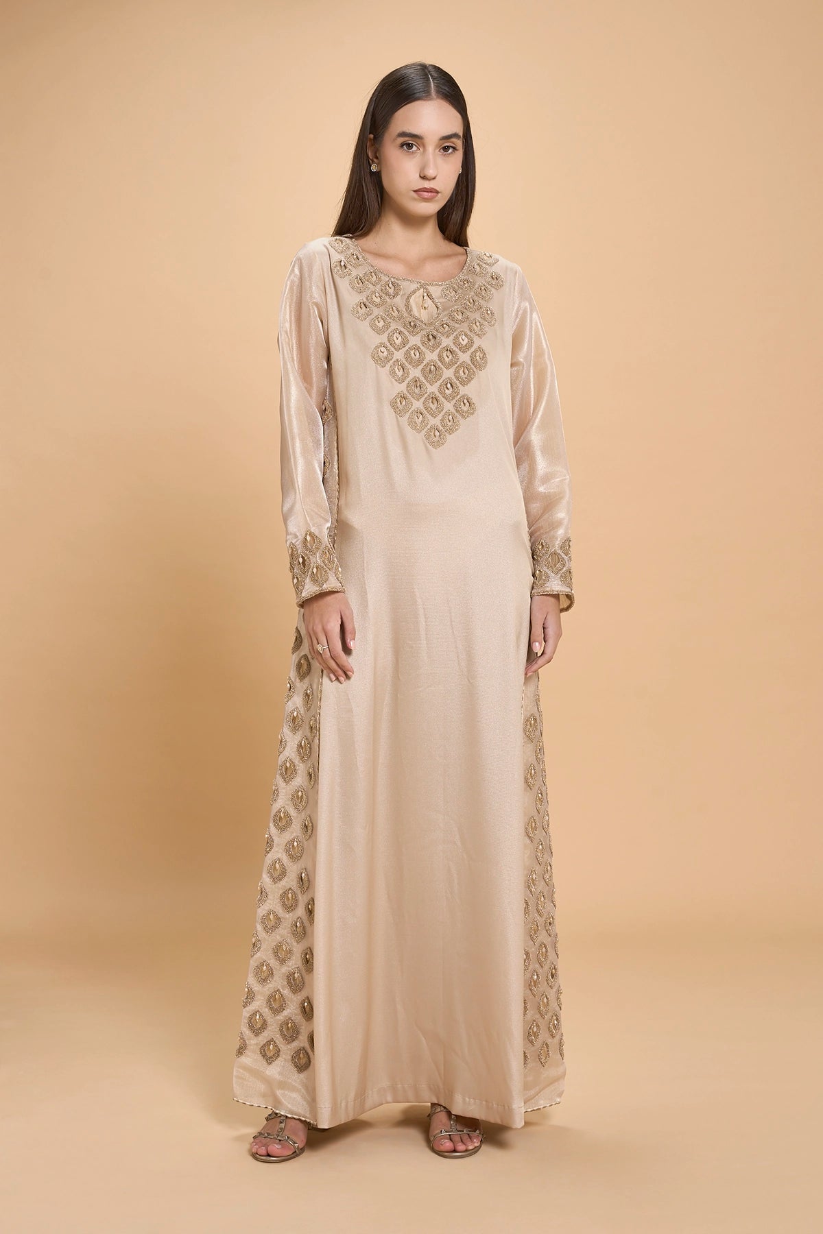 Party Wear Jalabia With Embroidery-Beige