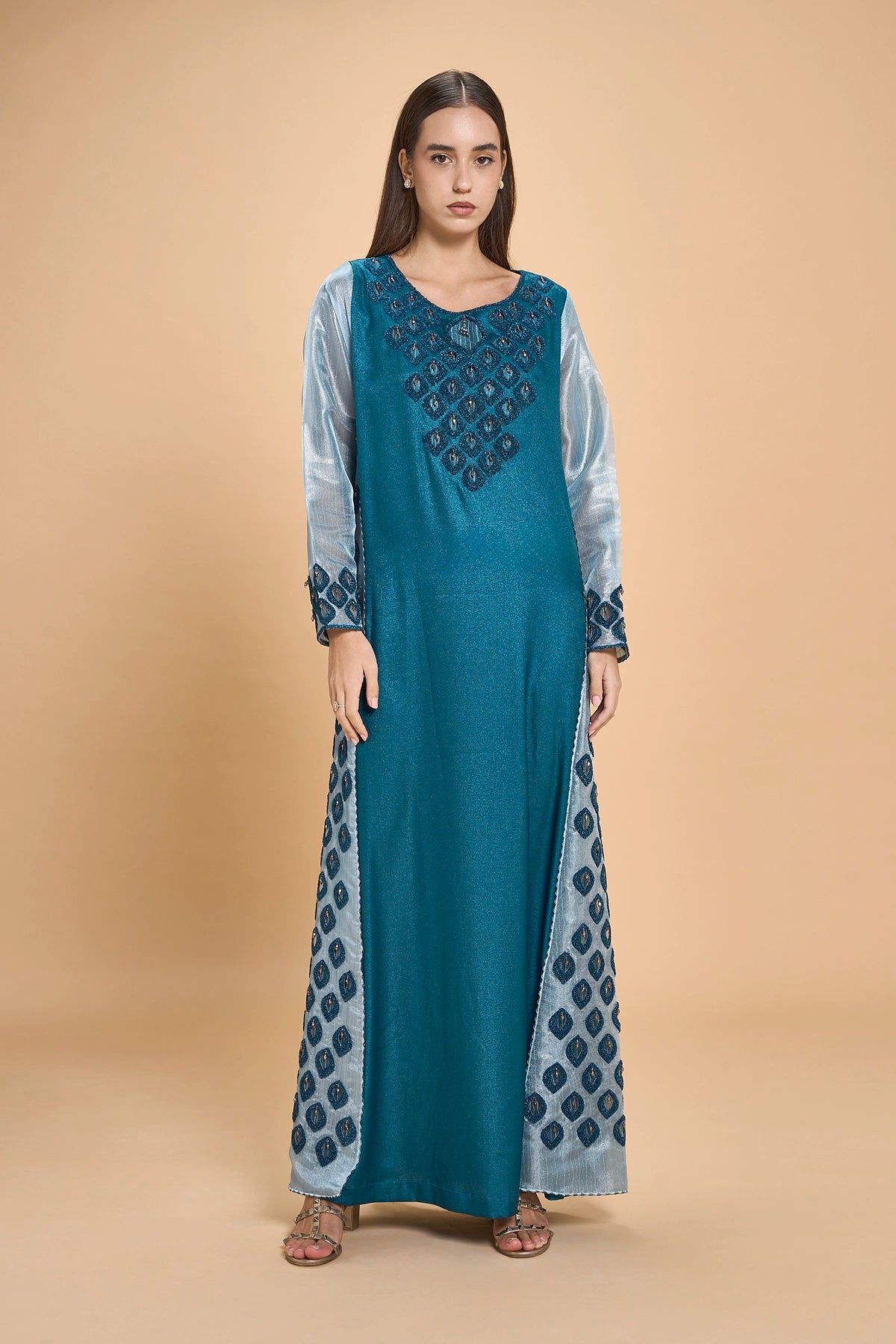 Party Wear Jalabia With Embroidery- Teal