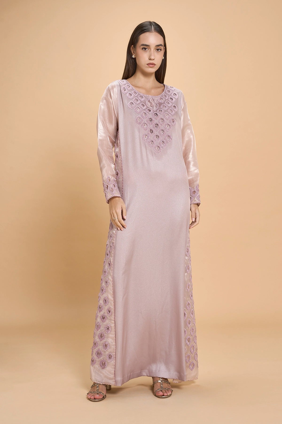 Party Wear Jalabia With Embroidery-Purple