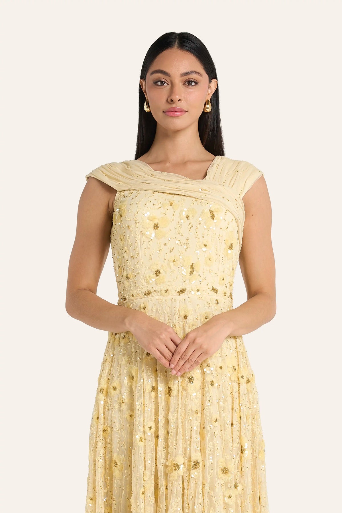 Louzan Sequin Partydress For Occasions  - Butter Yellow